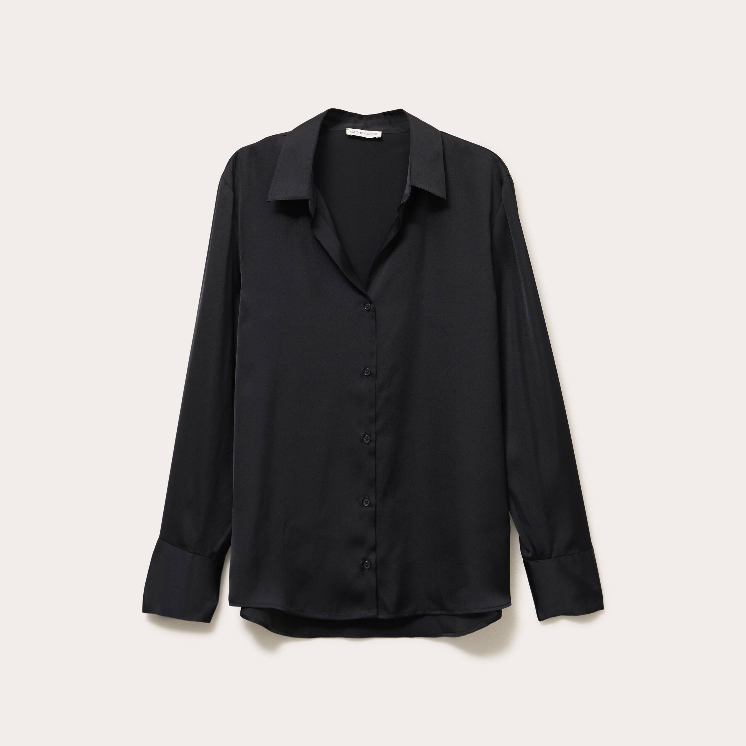 Chemise satin&eacute;e noir femme