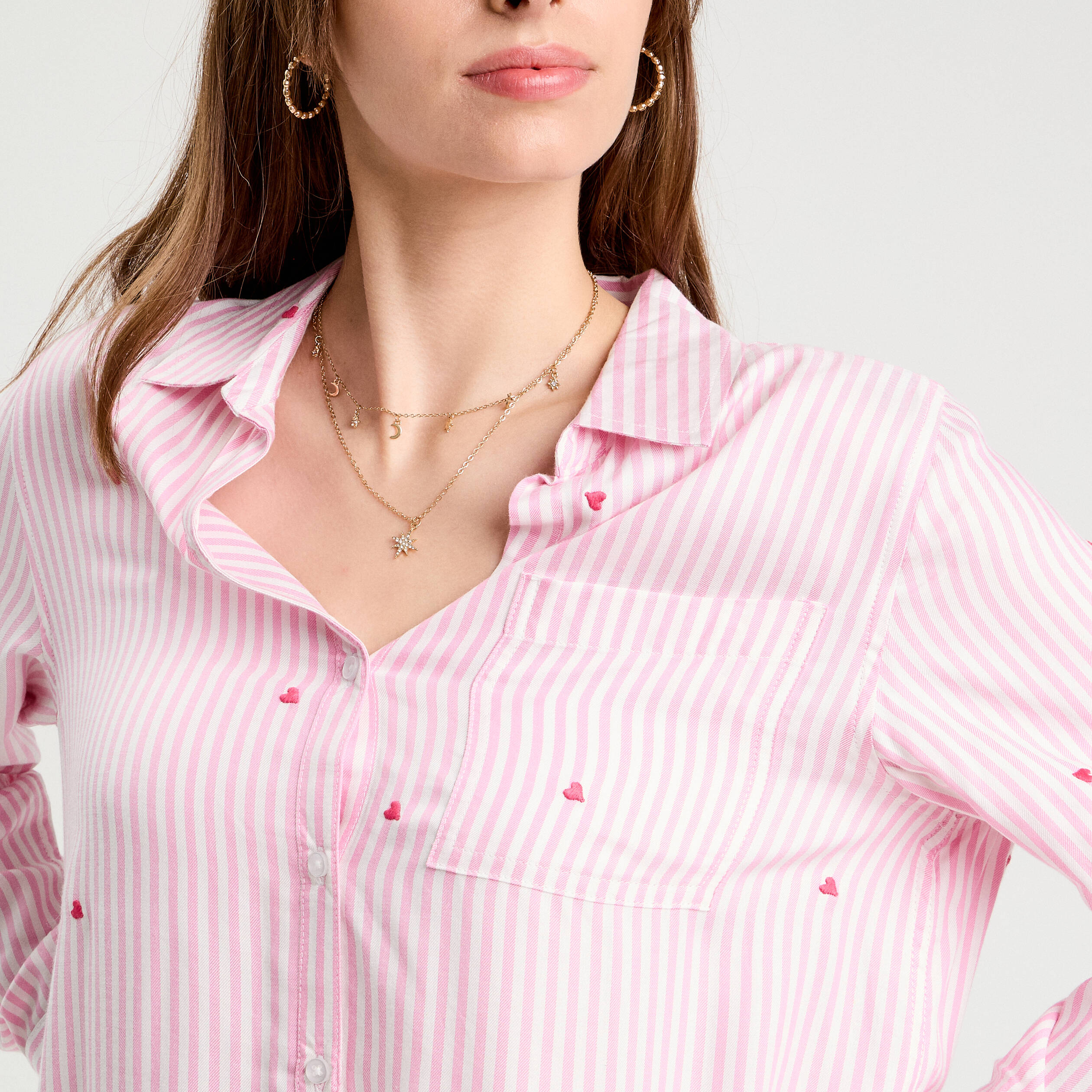 Chemise manches longues rose femme