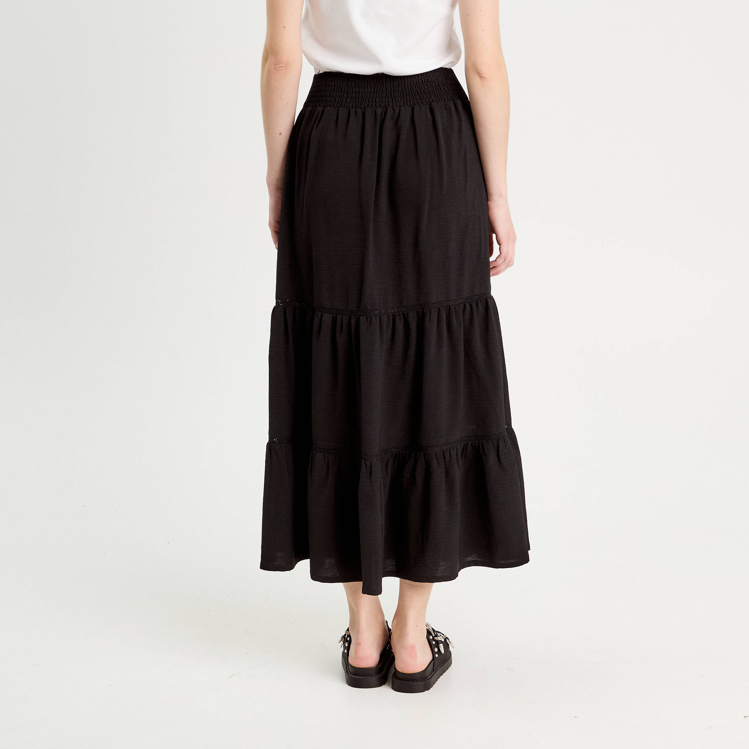 jupe longue evasee noir femme Jupe longue évasée noir femme