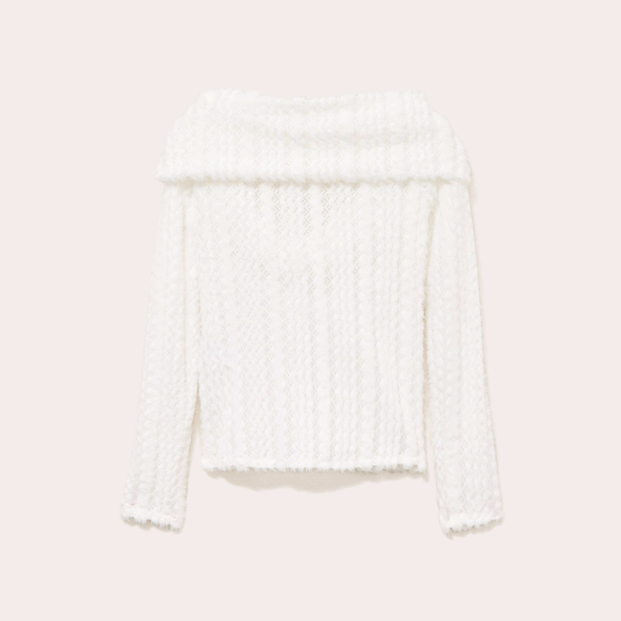 Pull cintr&eacute; court col bardot ecru femme