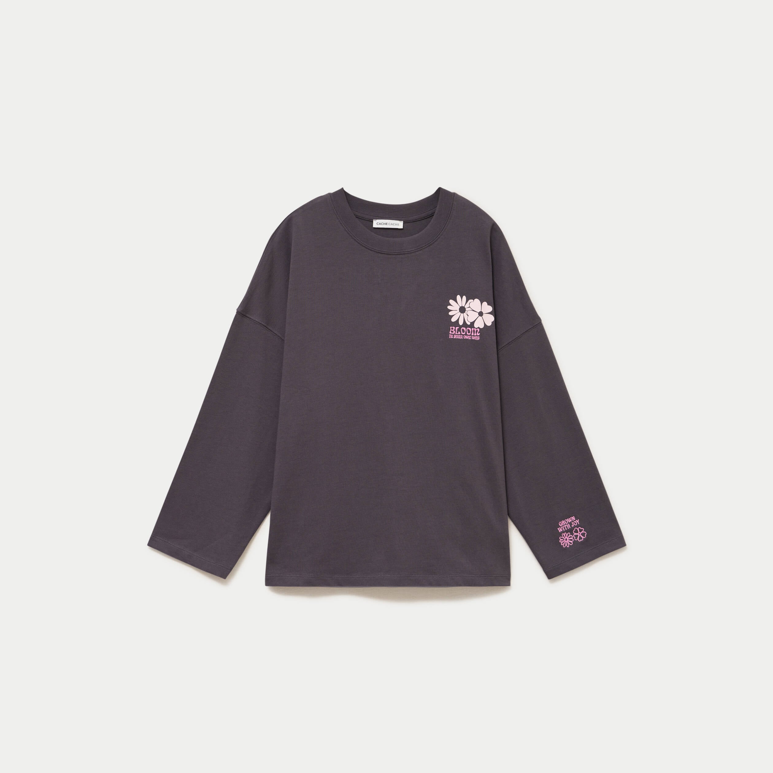 Sweat oversize col rond manches longues gris fonc&eacute; femme