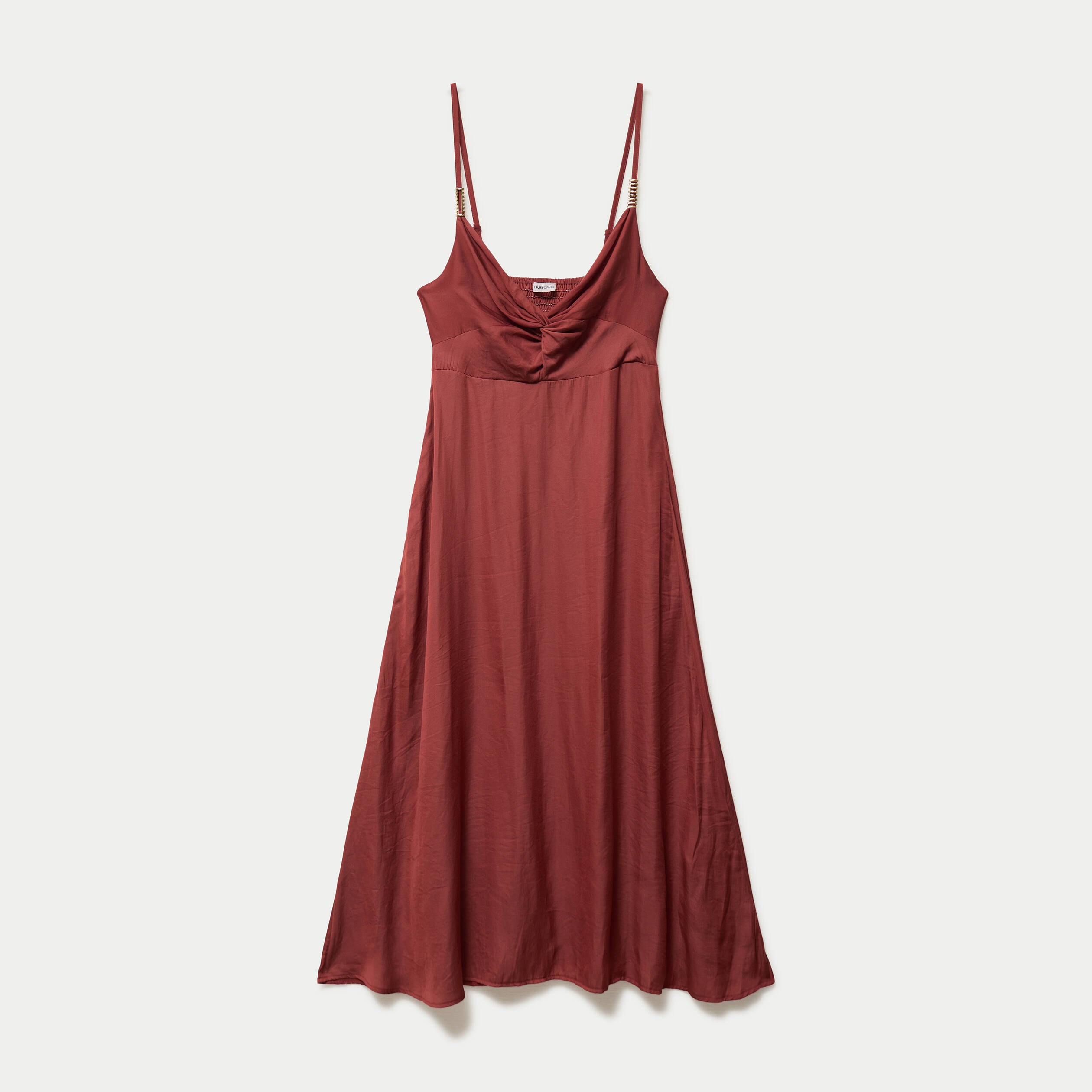 Robe longue &eacute;vas&eacute;e col v satin&eacute;e vieux rose femme