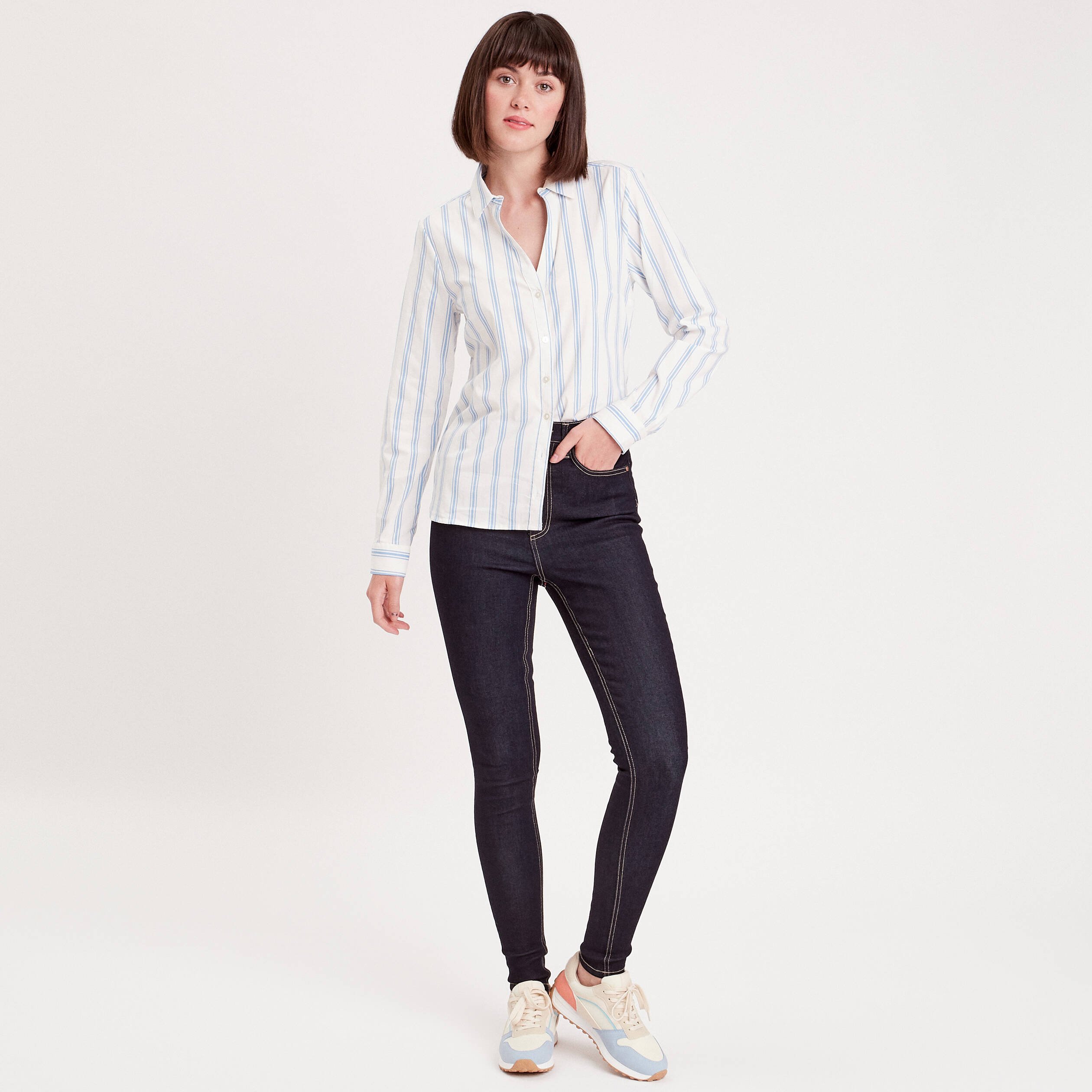 jeans skinny taille elastiquee denim brut femme Jeans skinny taille élastiquée denim brut femme