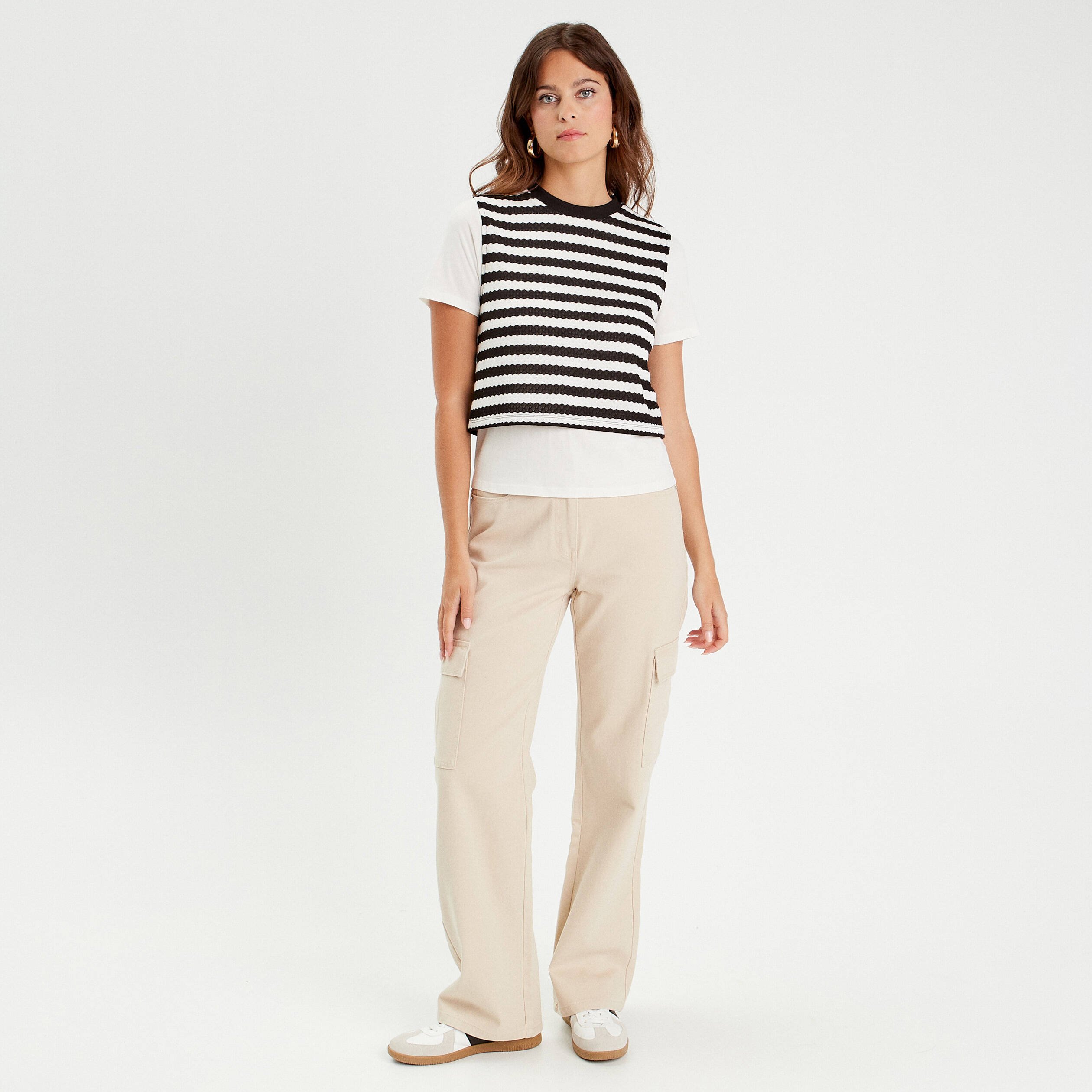 T shirt 2 en 1 ecru femme Vibs