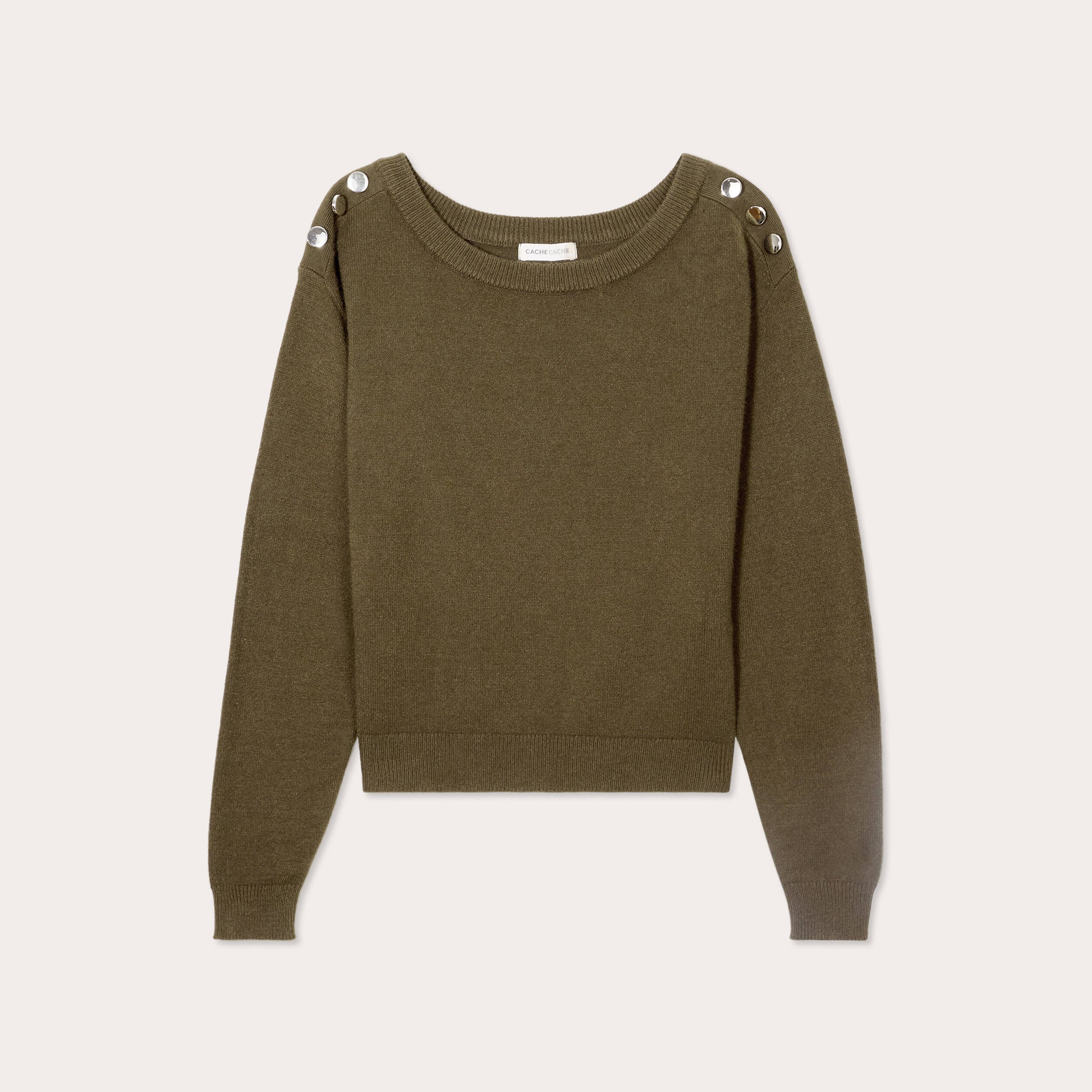 Pull avec boutons &eacute;paules vert kaki femme