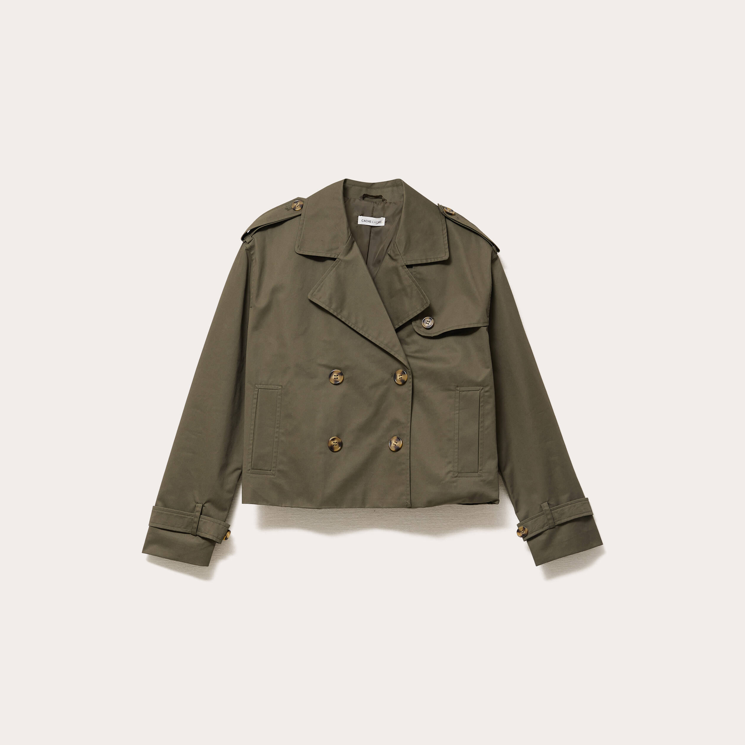 trench court boutonne vert kaki femme Trench court boutonné vert kaki femme