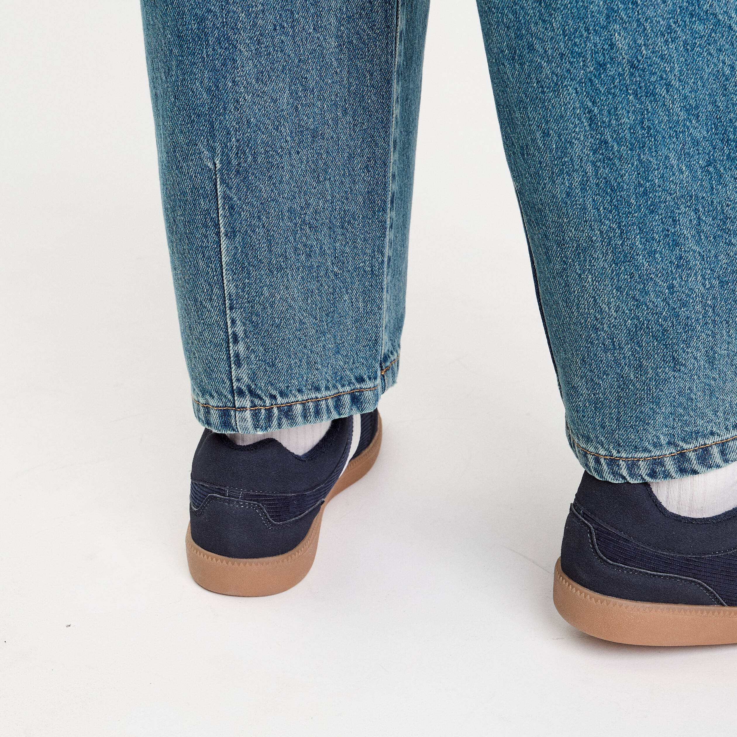 Jean barrel cropped taille standard denim double stone femme