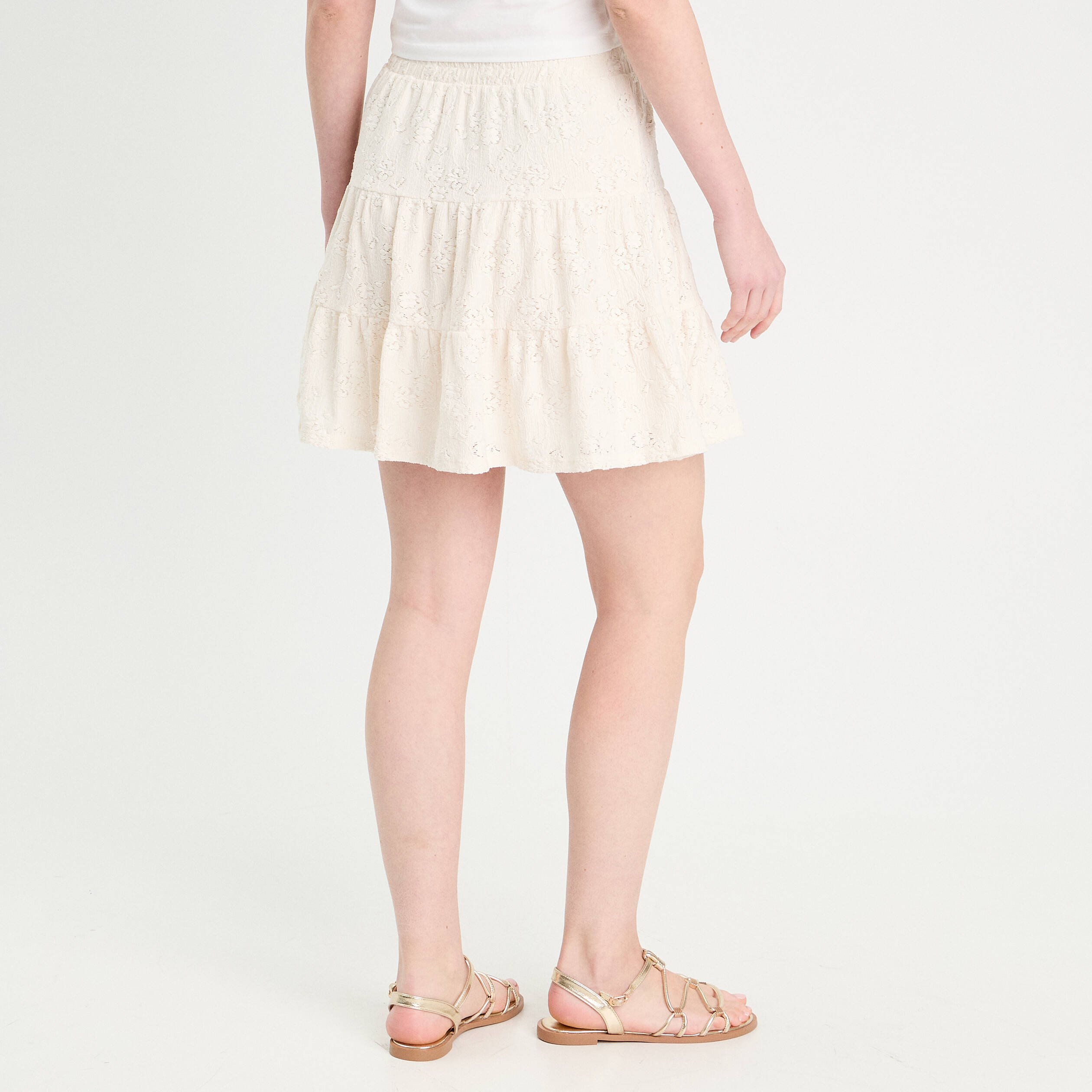 jupe evasee details ajoures ecru femme Jupe évasée détails ajourés ecru femme