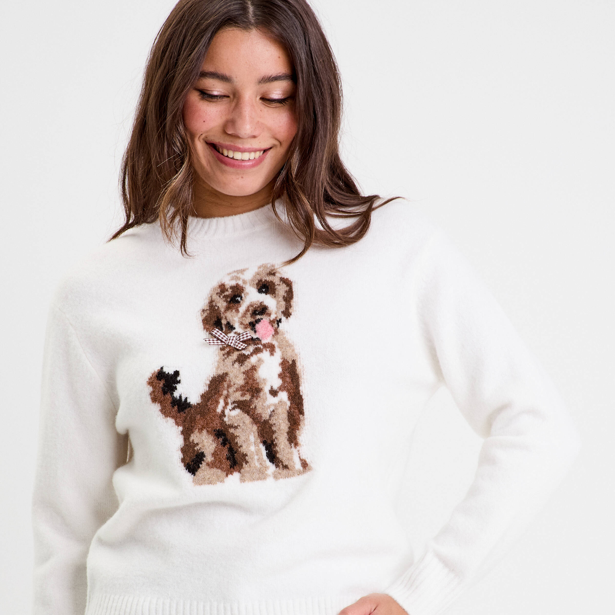 Pull manches longues ecru femme