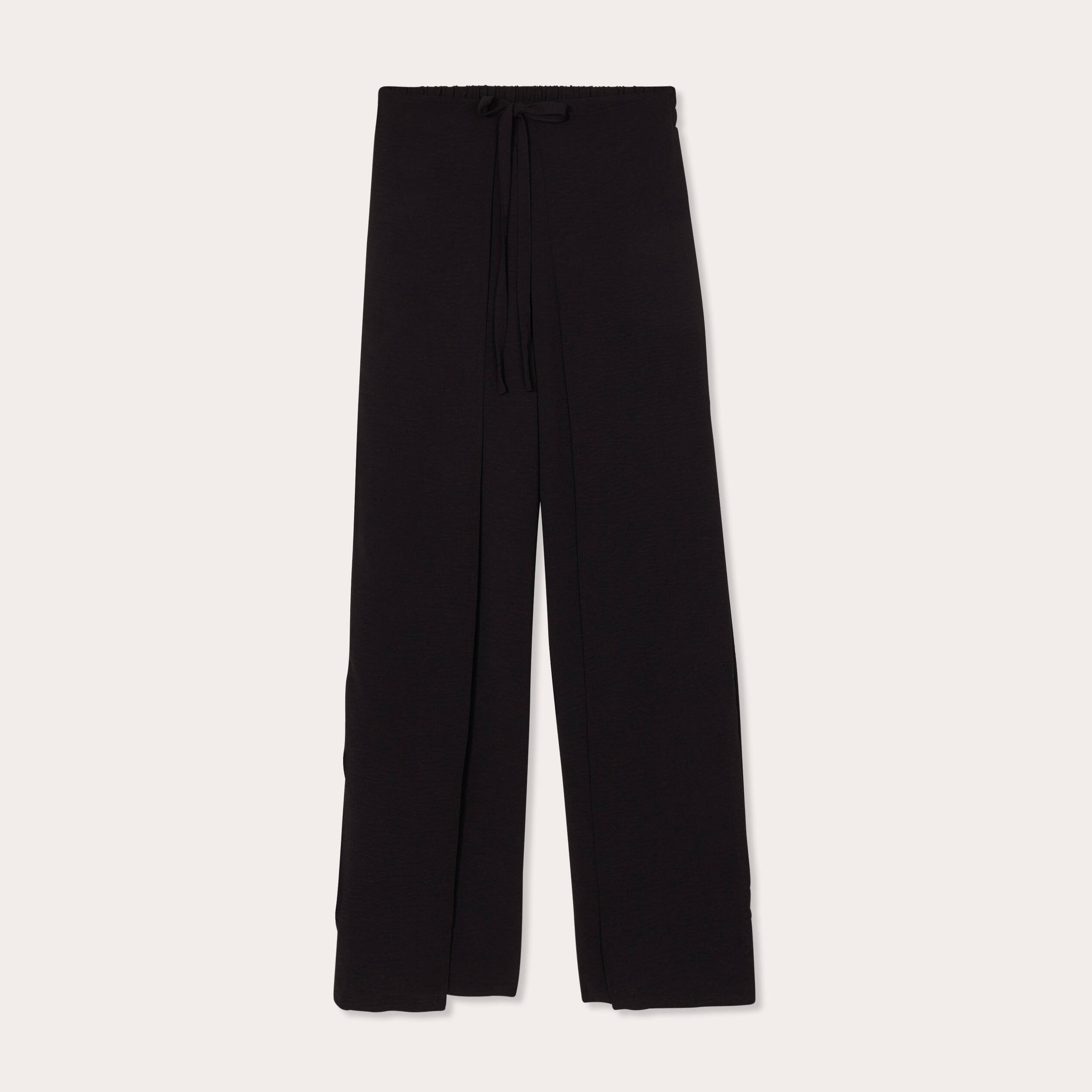Pantalon large taille haute fluide noir femme