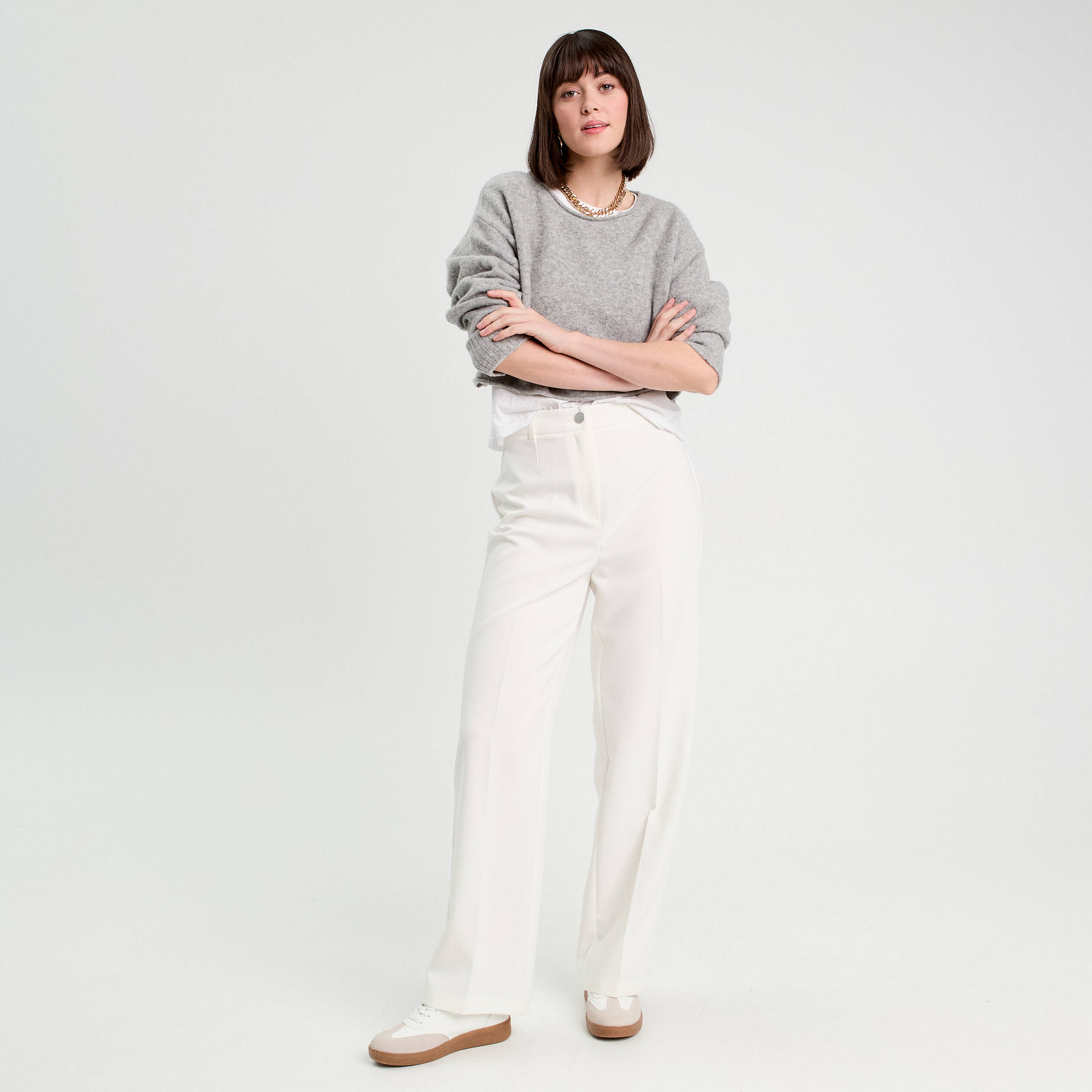 Pantalon city large ecru femme