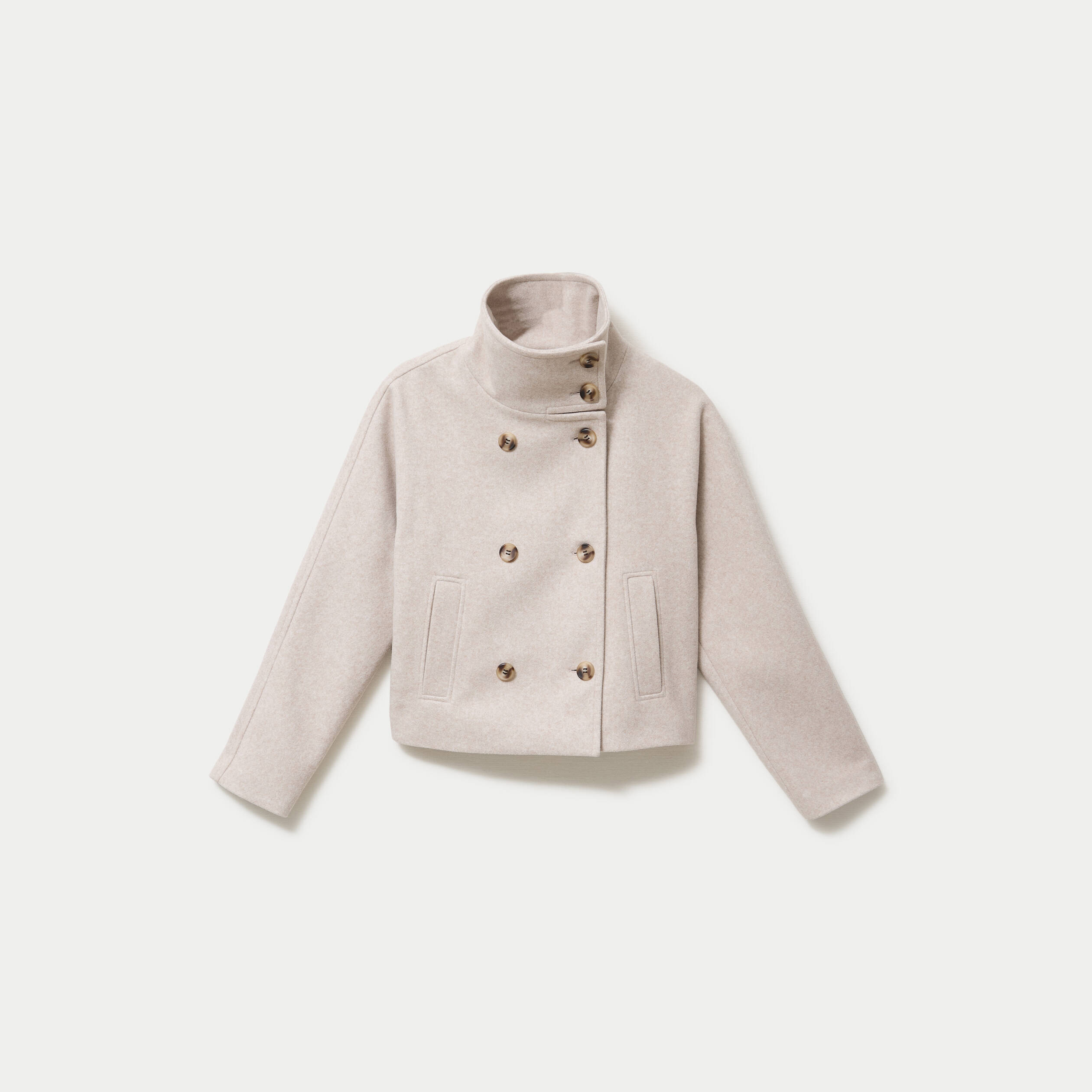Veste chin&eacute;e col montant manches longues beige femme