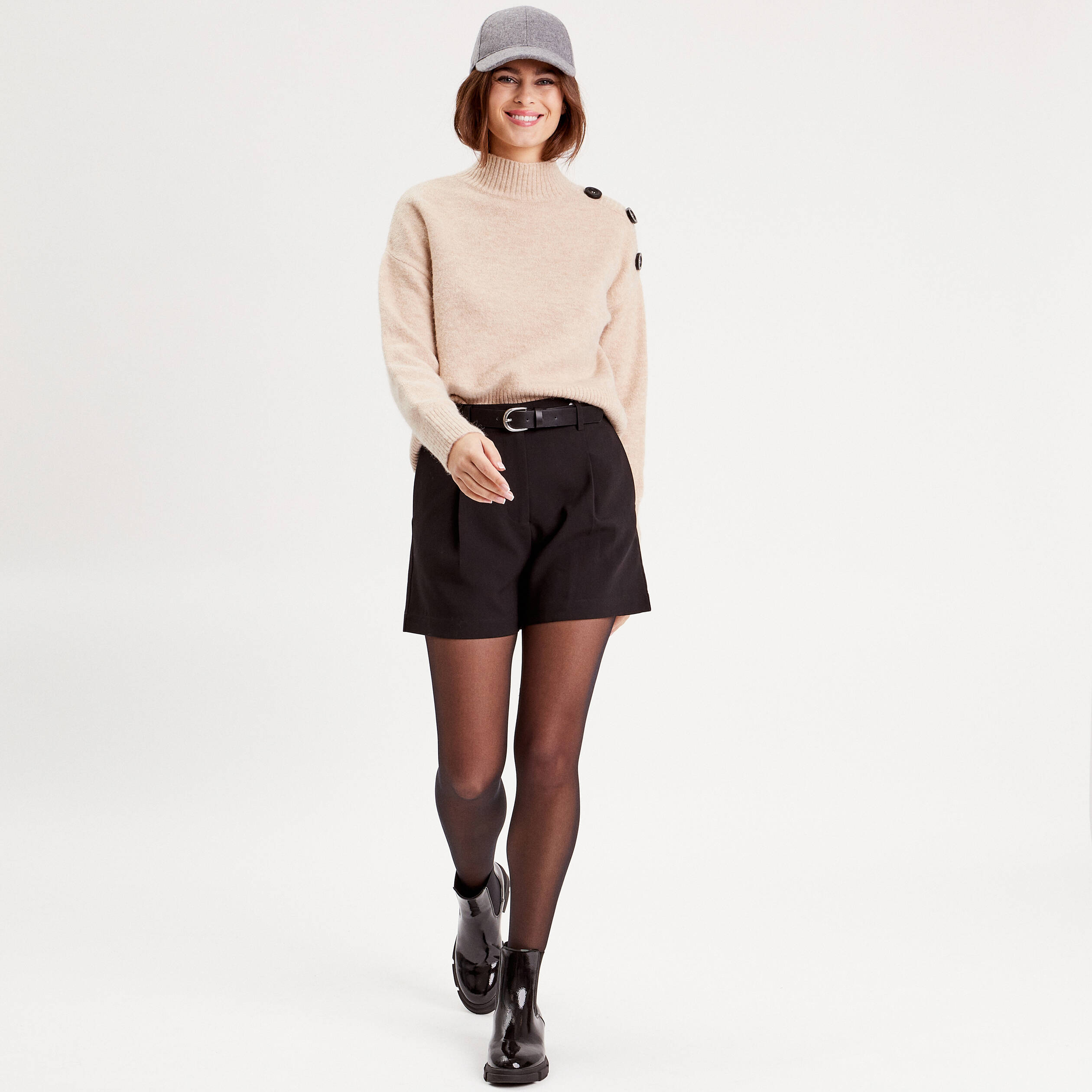Pull col montant ecru femme