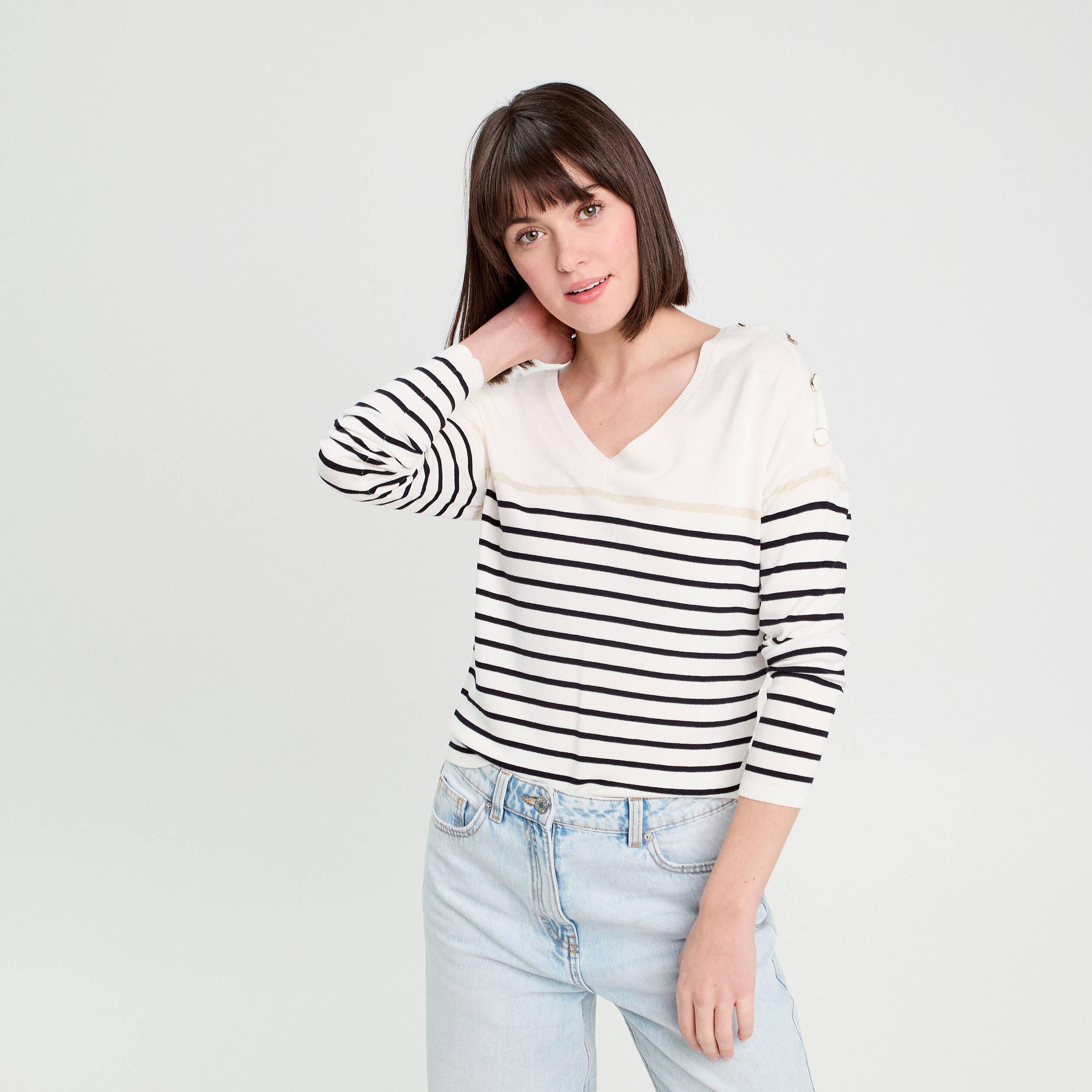 pull avec boutons ecru femme Pull avec boutons ecru femme