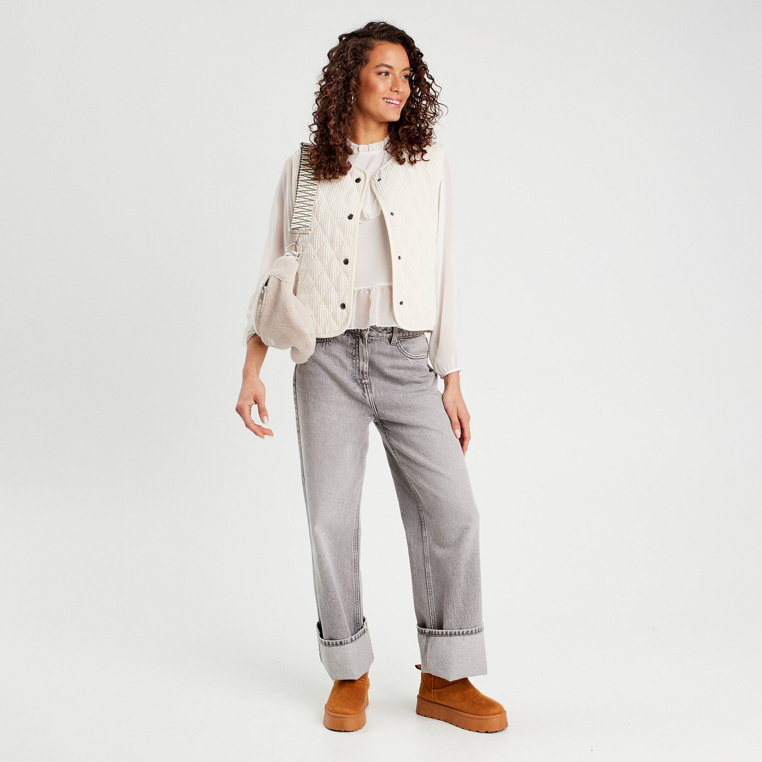 Blouse volants ecru femme