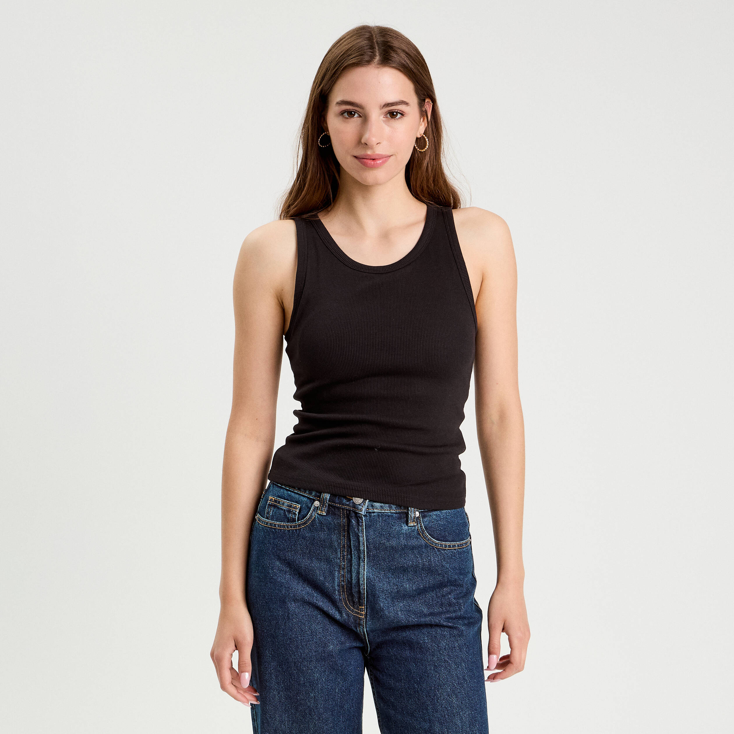 debardeur cotele noir femme Débardeur côtelé noir femme