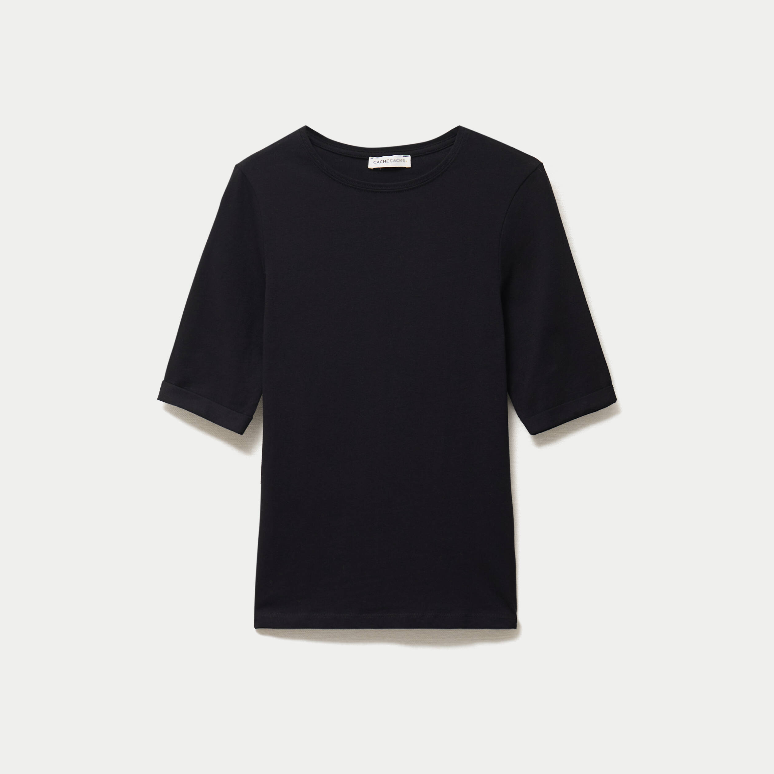 T-shirt ajust&eacute; col rond manches courtes noir femme