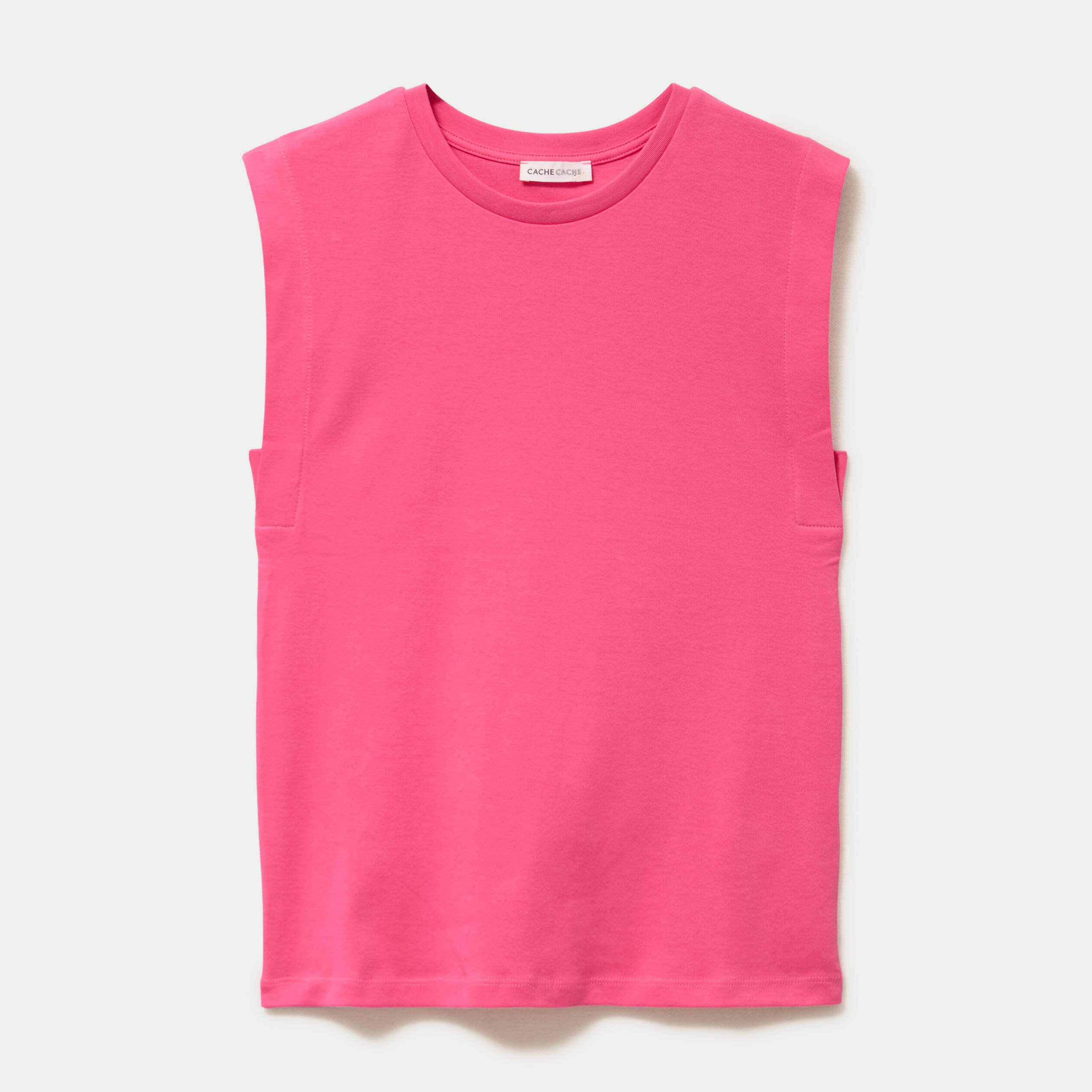 T-shirt col rond sans manches rose fushia femme