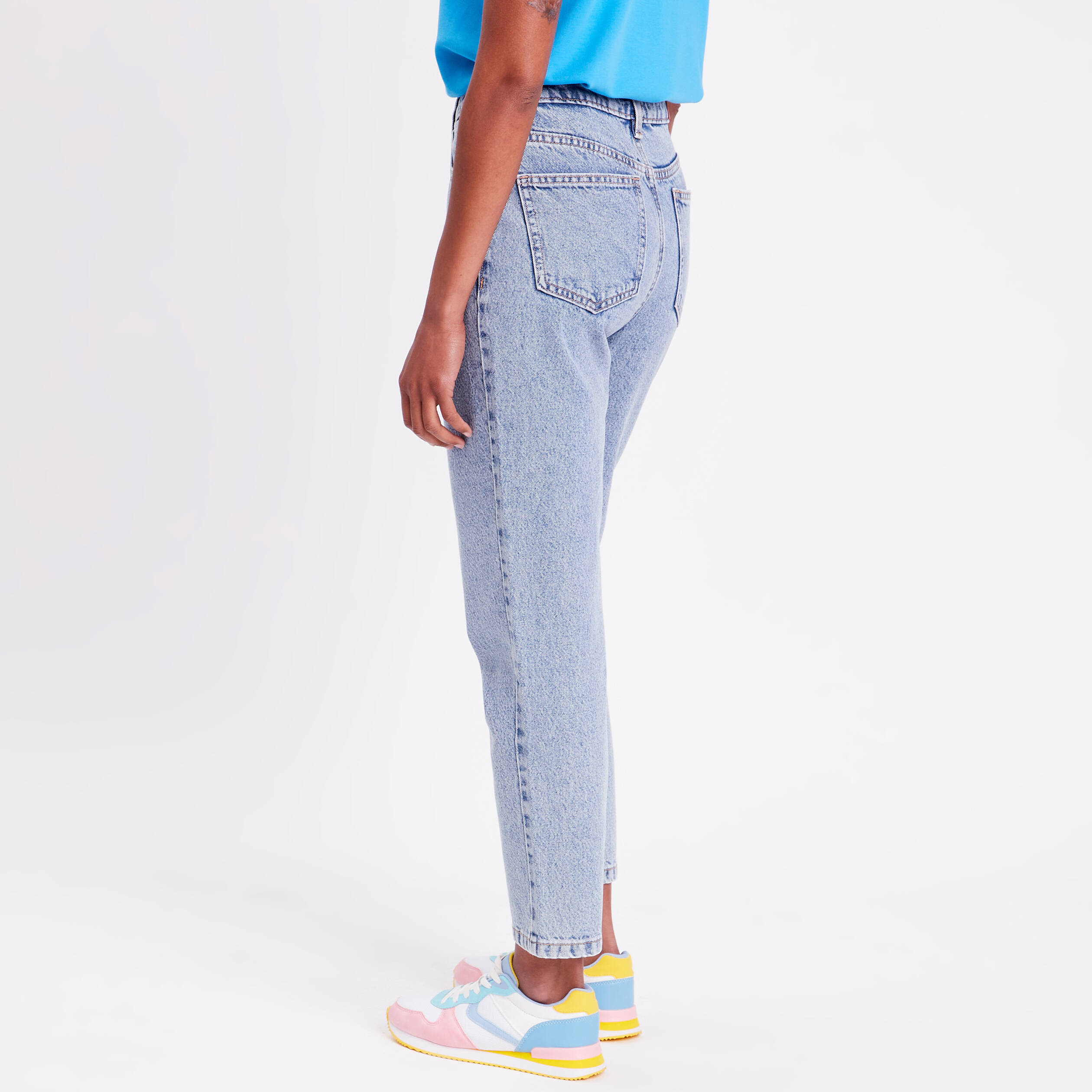 Jeans mom taille haute denim bleach femme