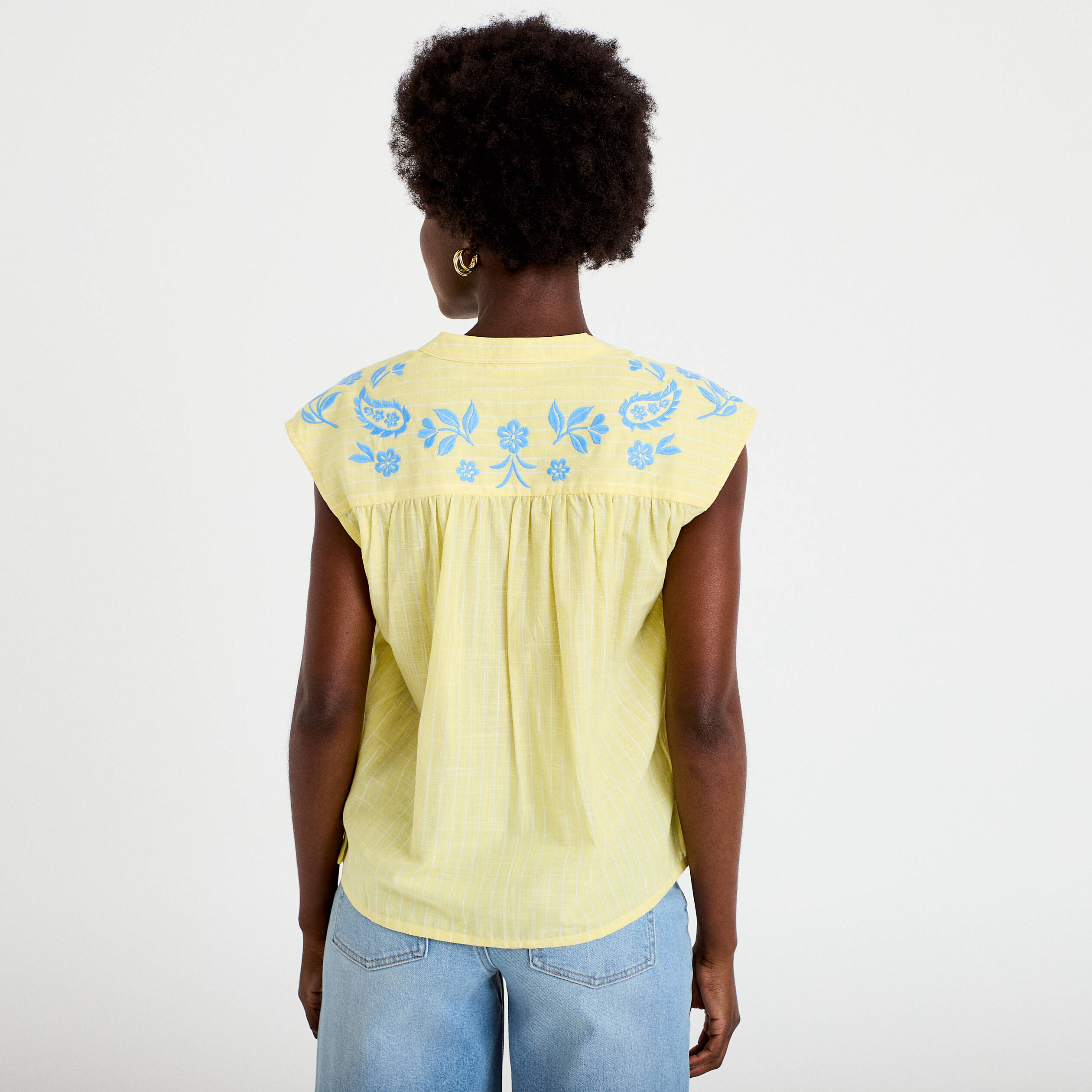 Blouse droite sans manches col v jaune pastel femme