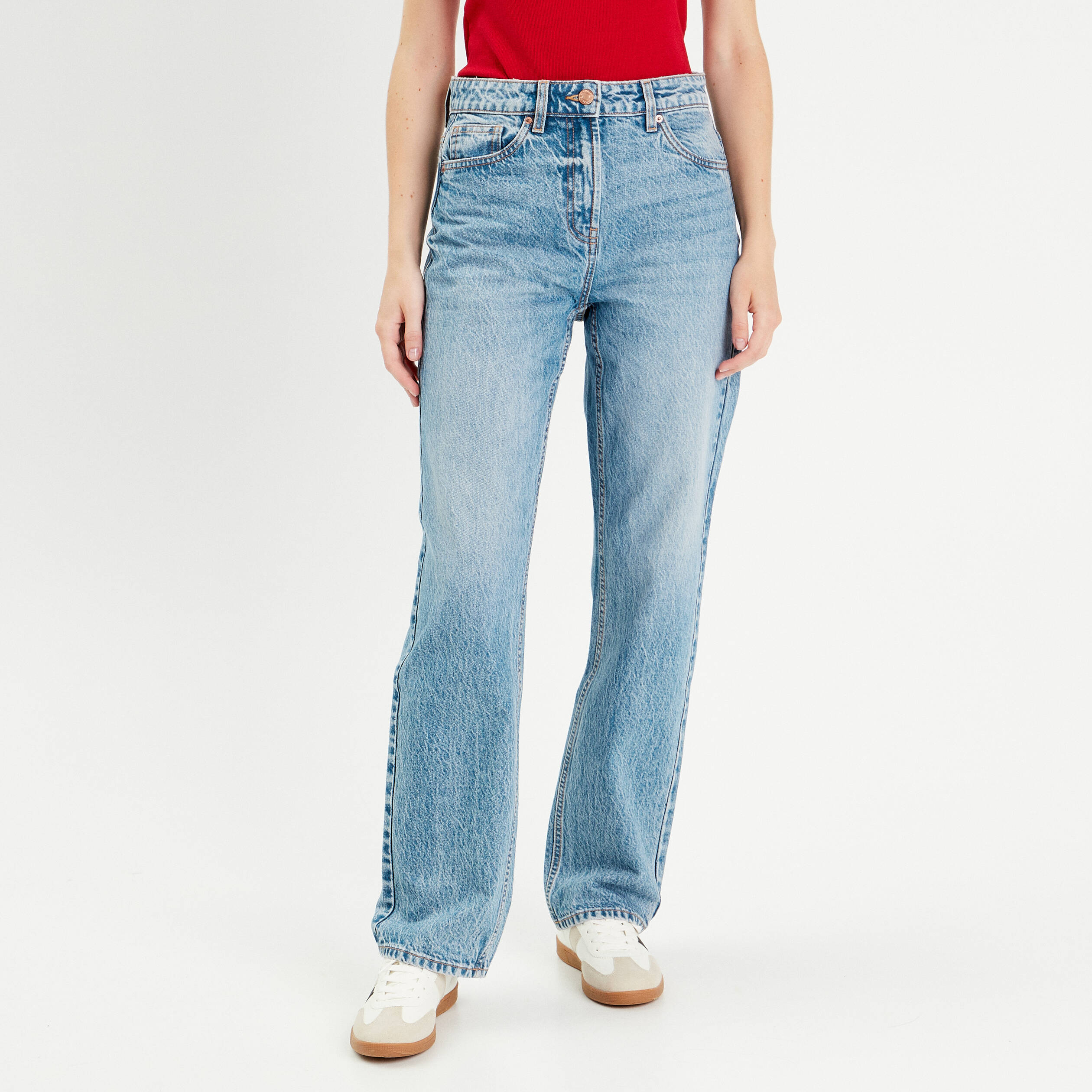 jeans droit 5 poches denim double stone femme Jeans droit 5 poches denim double stone femme