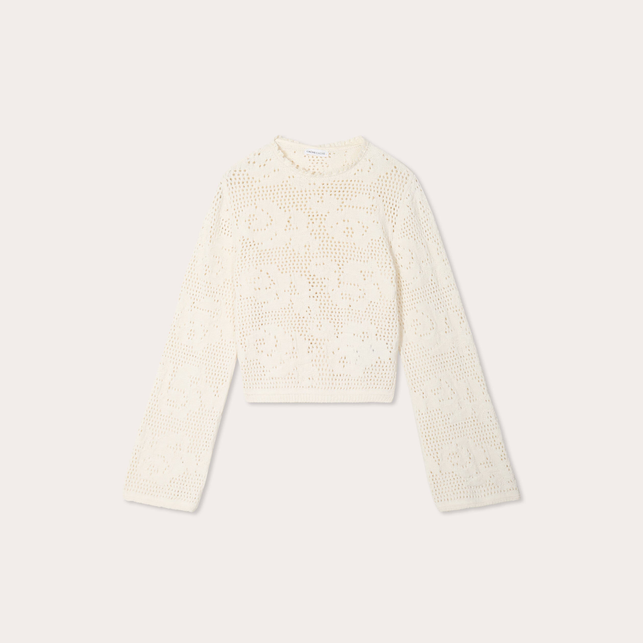 Pull ajour&eacute; manches longues ecru femme