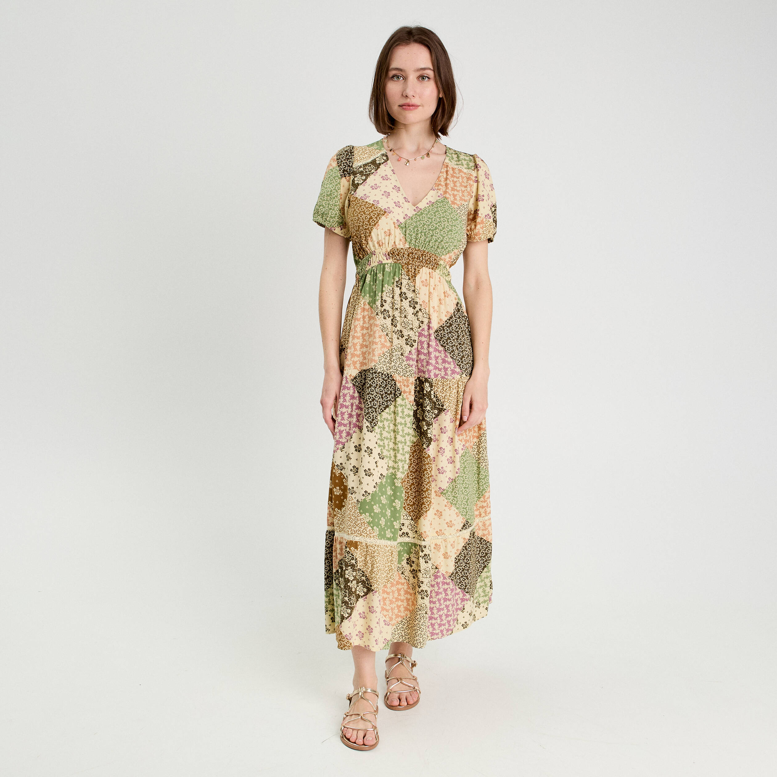 robe longue evasee beige femme Robe longue évasée beige femme