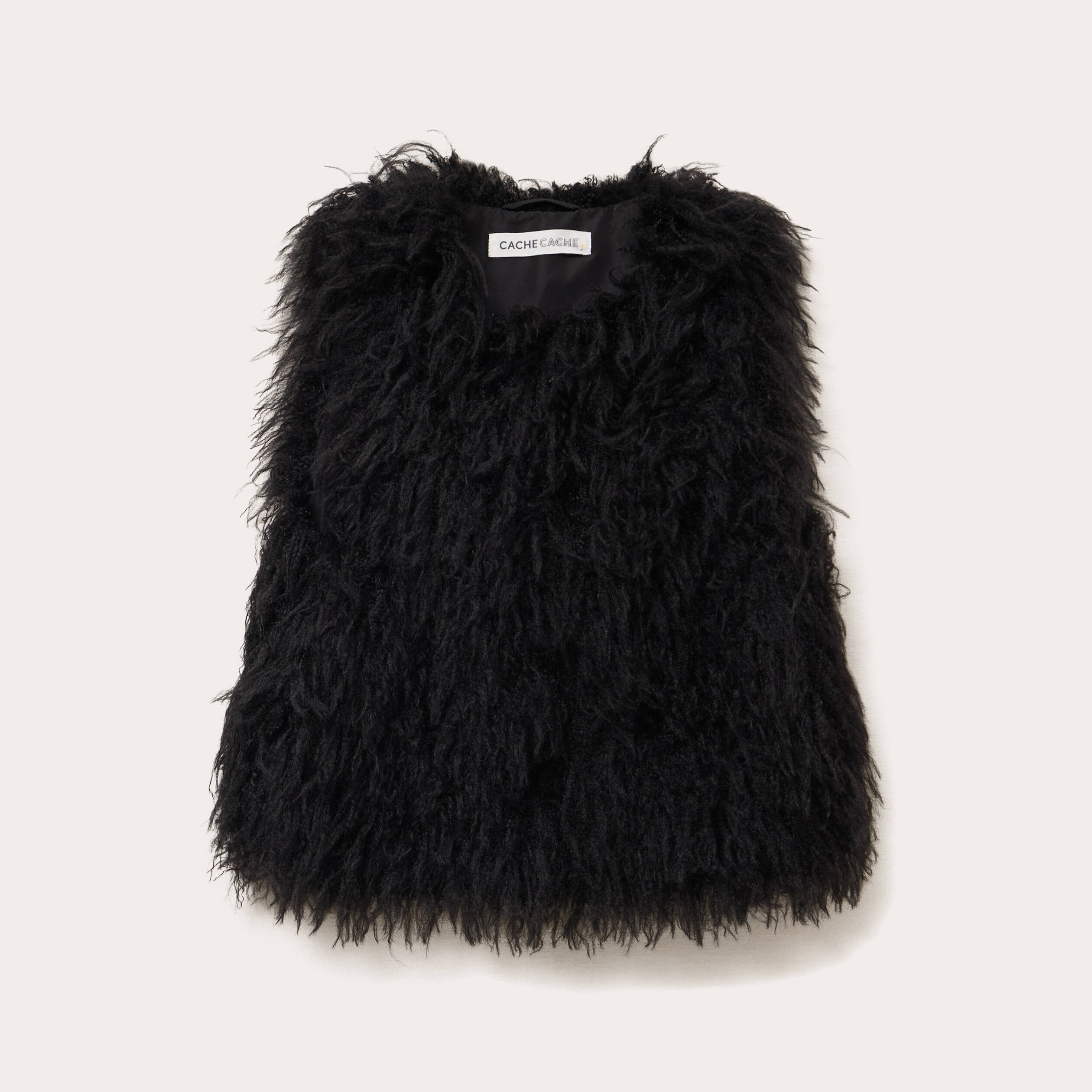 Gilet court sans manches fausse fourrure noir femme