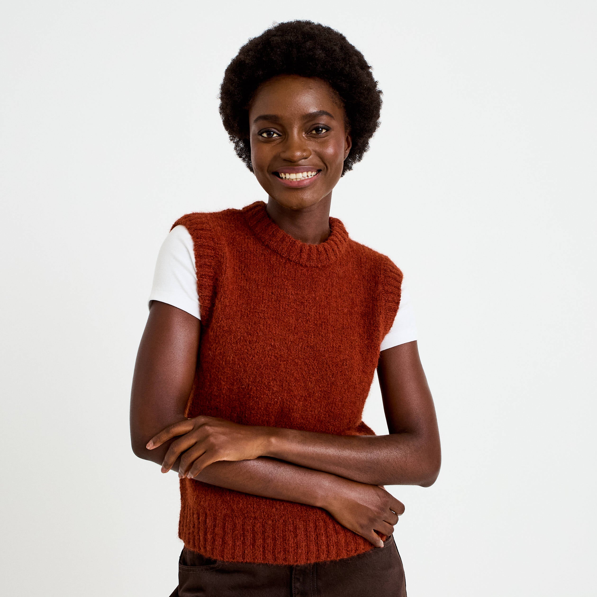Pull sans manches marron cognac femme