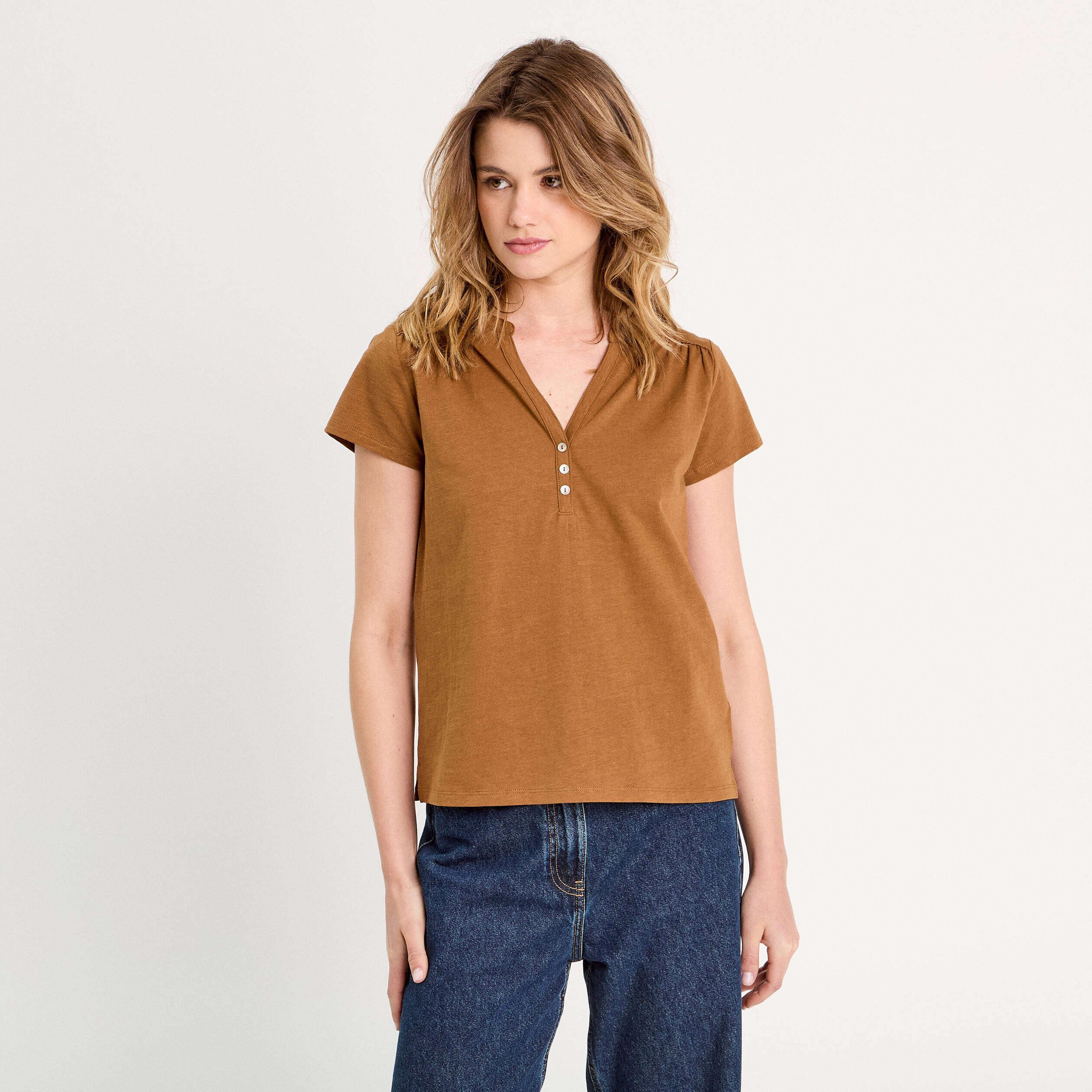 T-shirt manches courtes marron femme