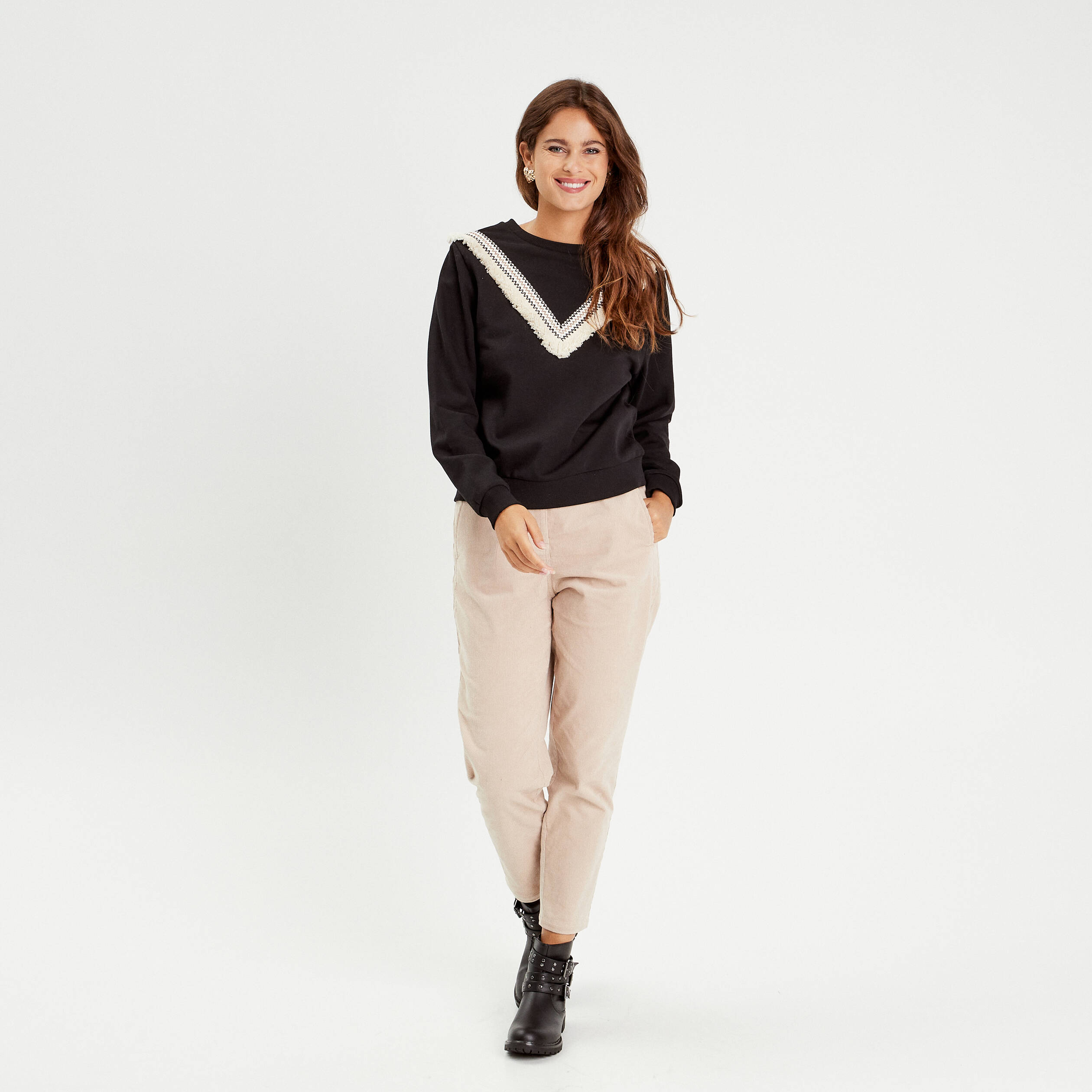 sweat avec franges noir femme Sweat avec franges noir femme