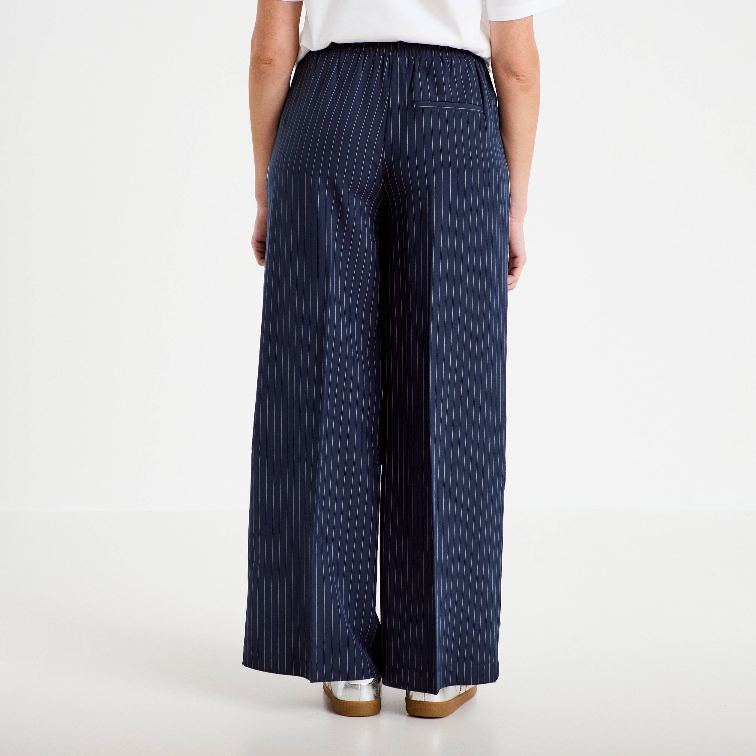 Pantalon large taille &eacute;lastiqu&eacute;e bleu clair femme