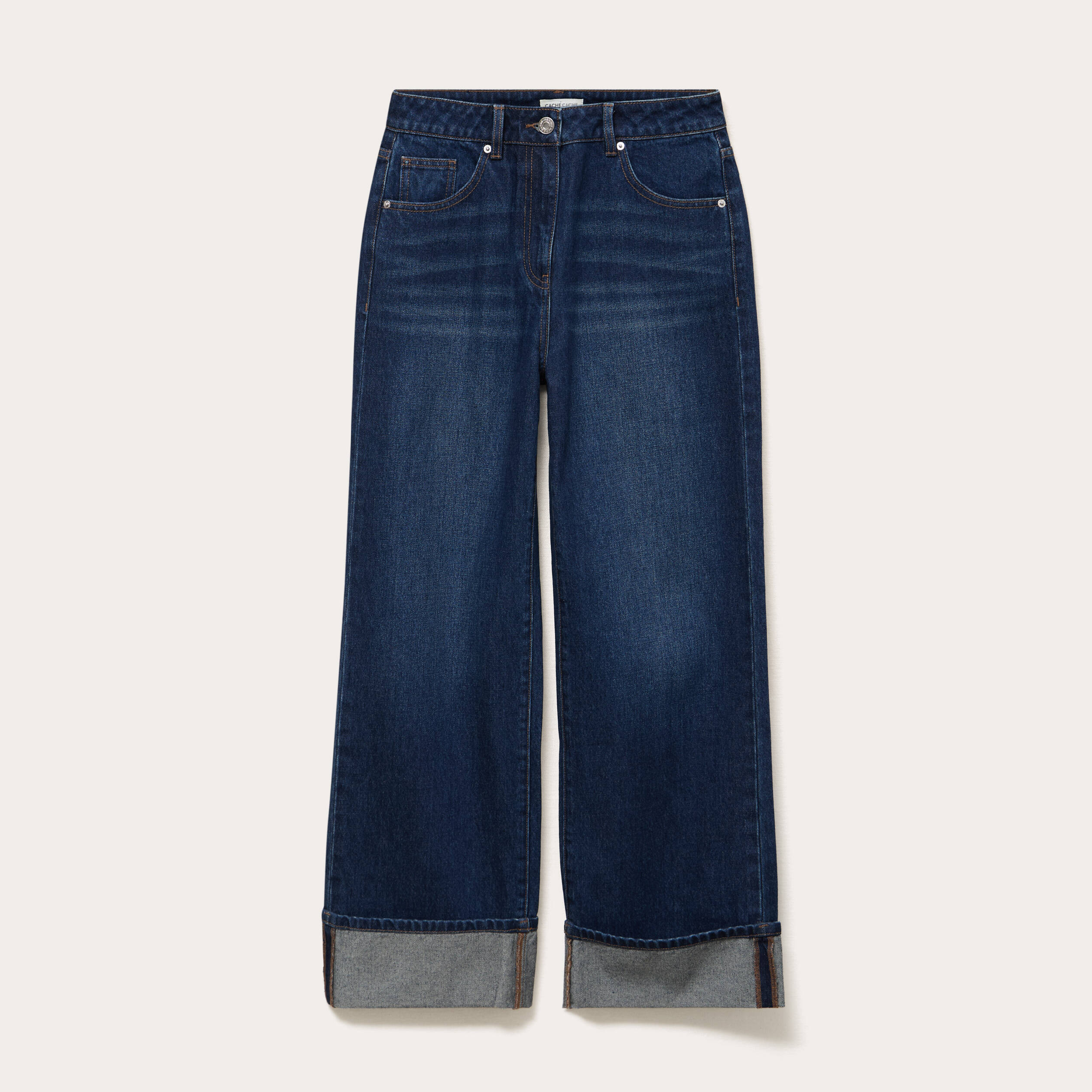 Jeans droit &agrave; revers denim stone femme