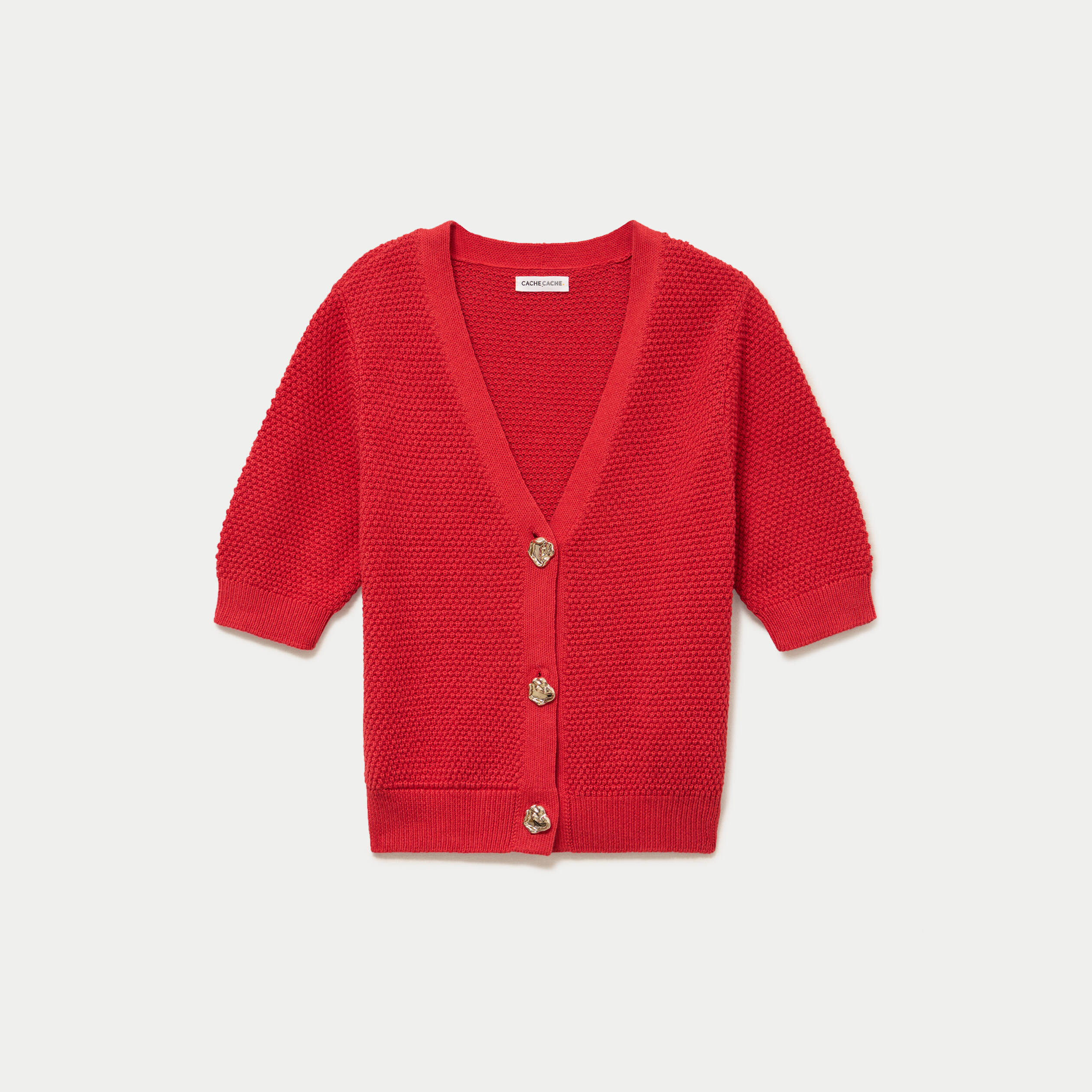 Gilet col v manches courtes rouge femme