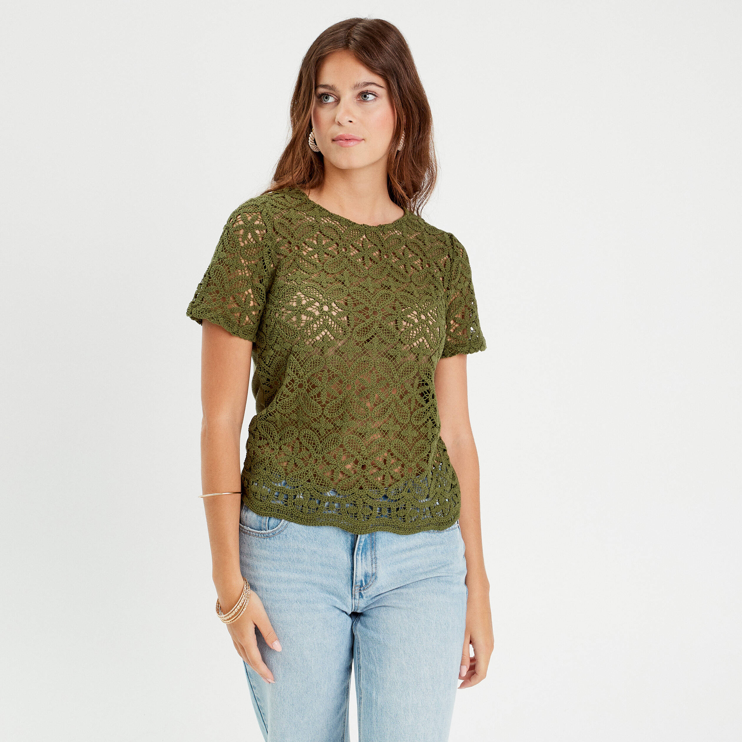 BORIFLORS - T-shirt Court Femme Manches Courtes Col V Profond - Vert - Taille L - Haut été Sexy Et Décontracté
