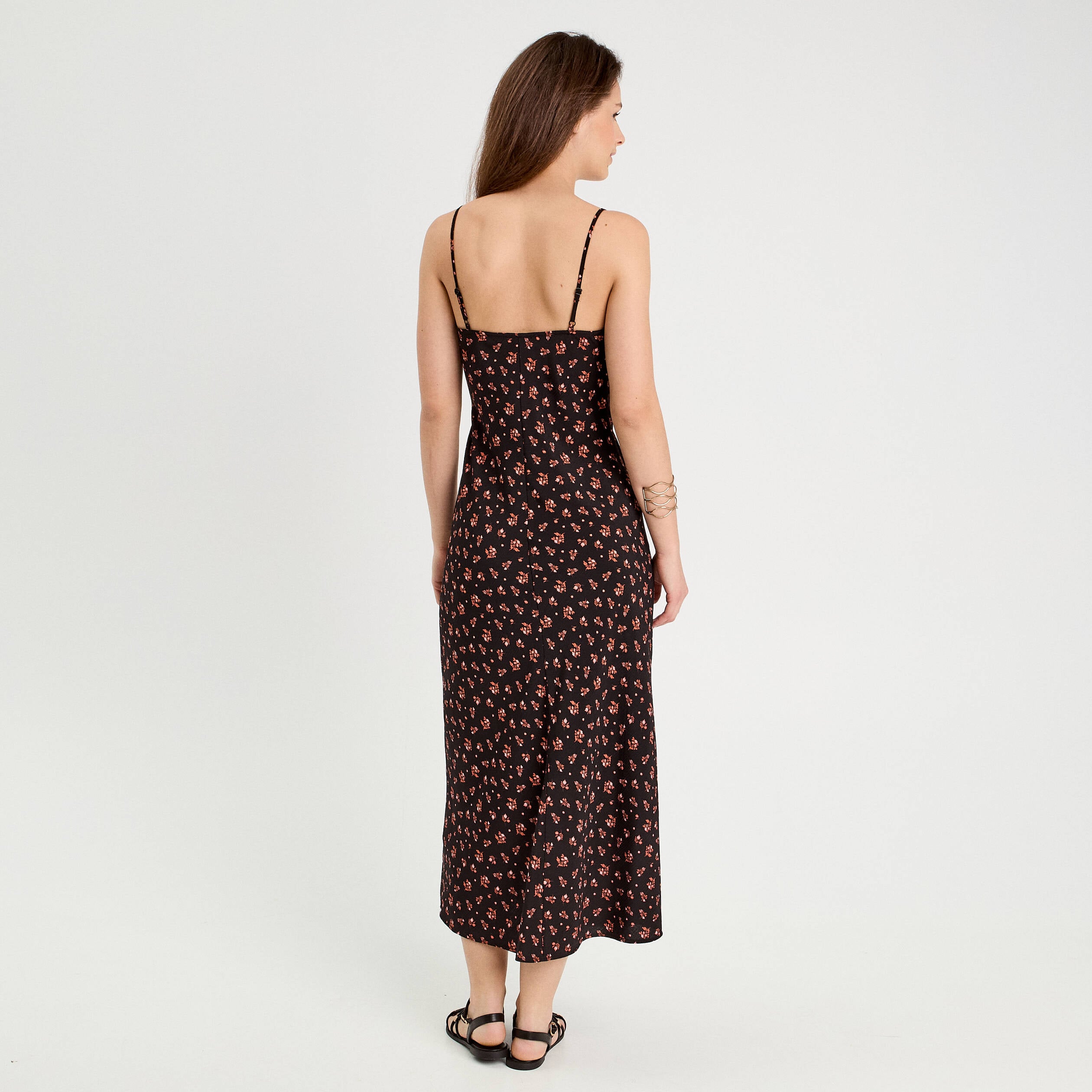 Robe longue droite bretelles noir femme