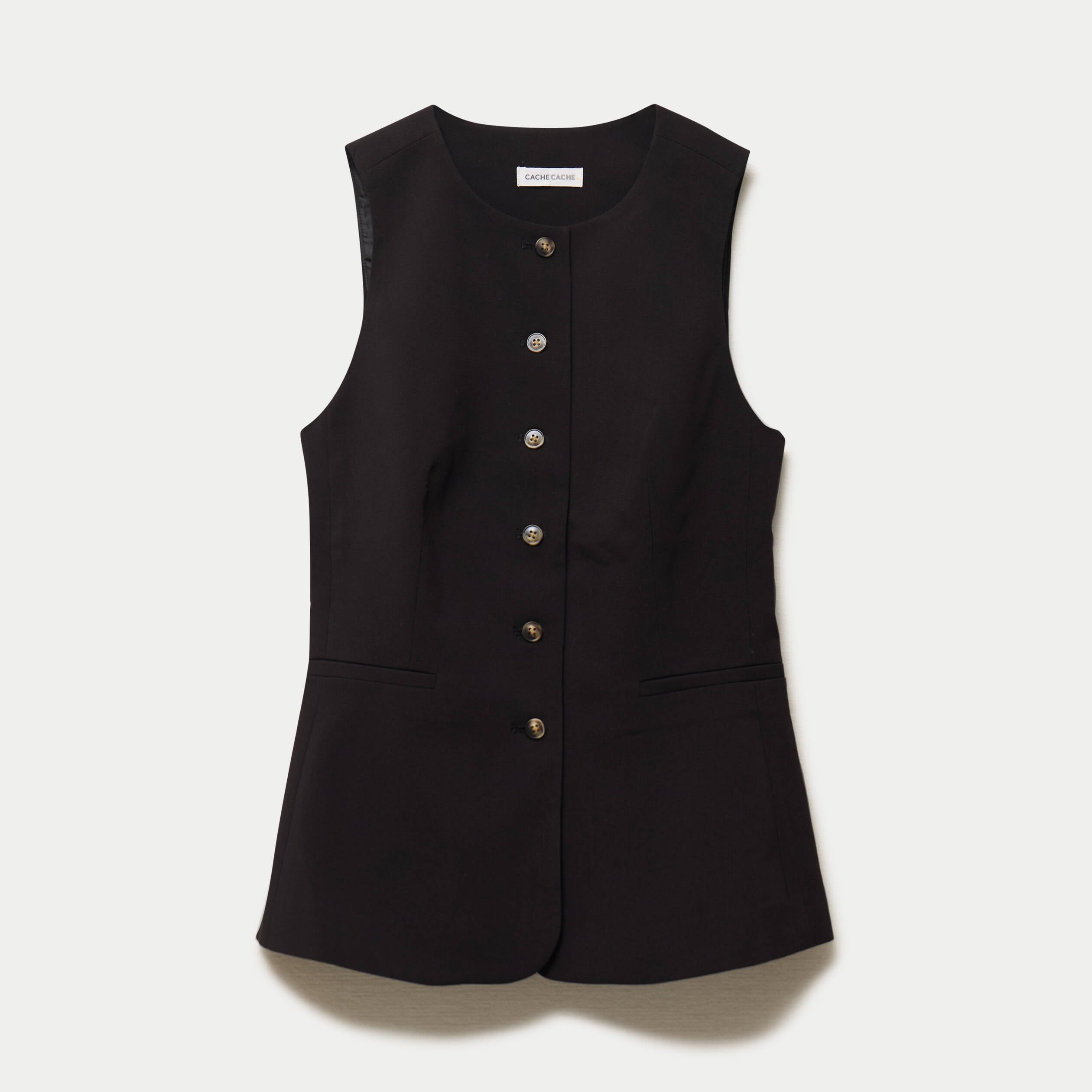Gilet ajust&eacute; sans manches col rond noir femme
