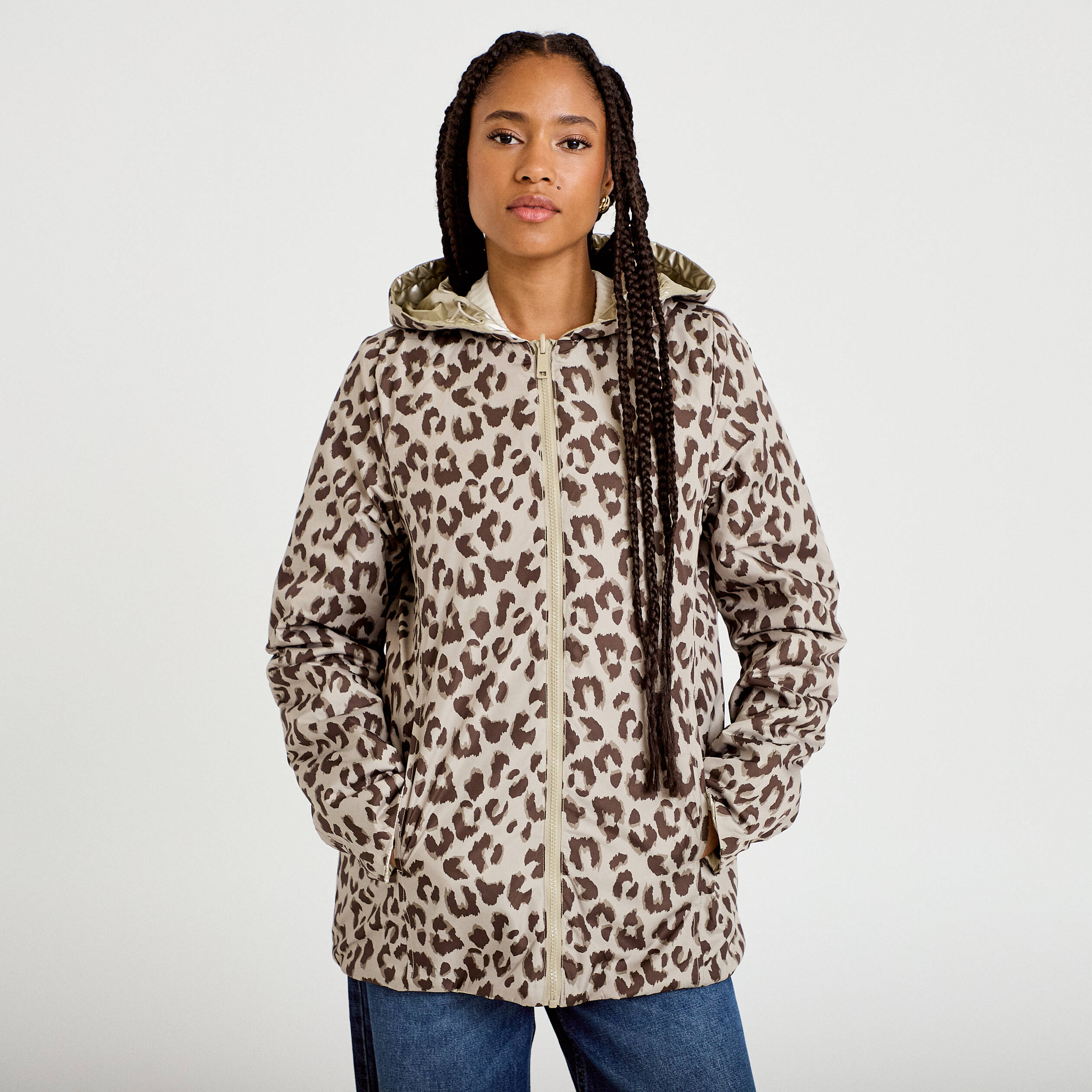 Parka r&eacute;versible &agrave; capuche couleur or femme