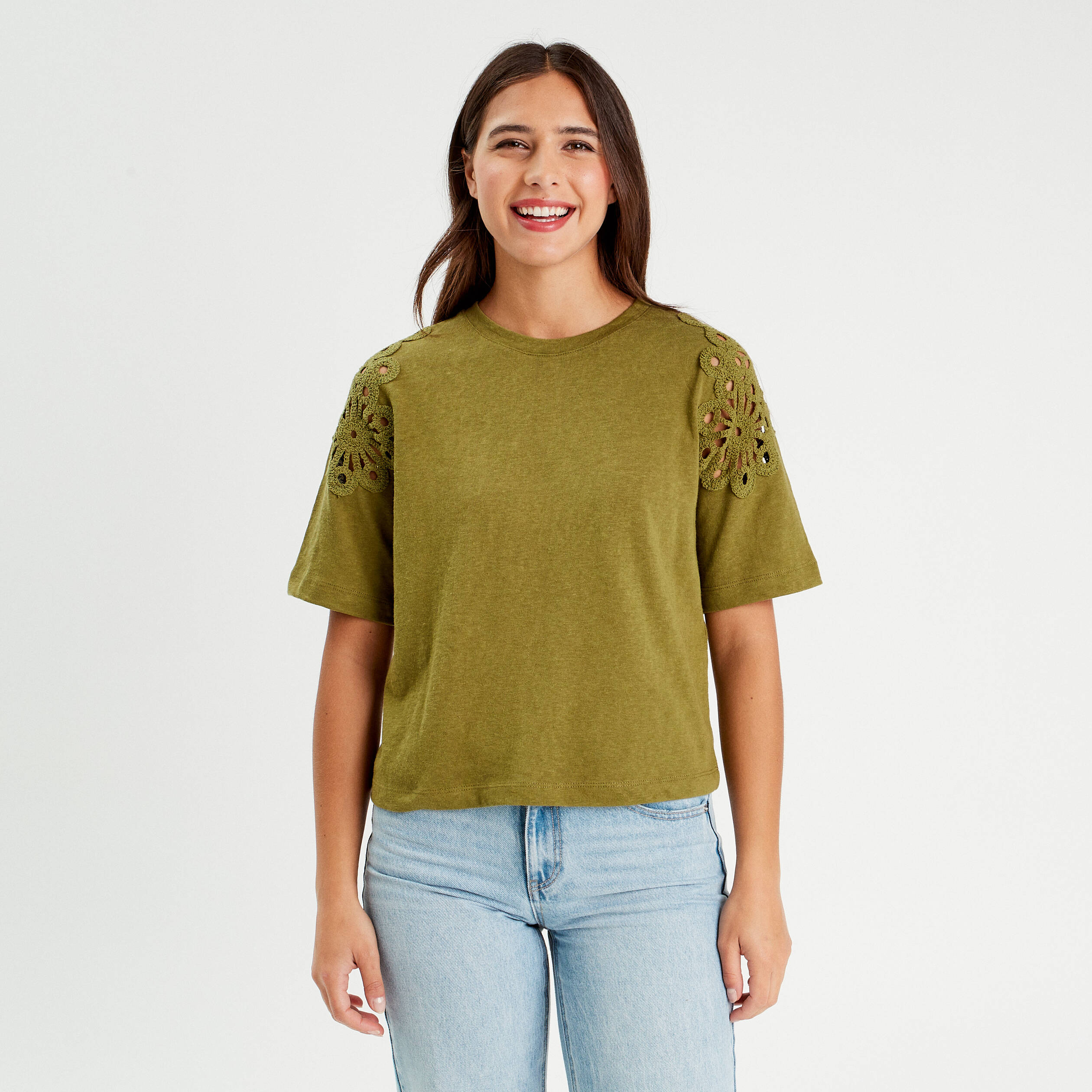 t shirt manches courtes vert olive femme T-shirt manches courtes vert olive femme
