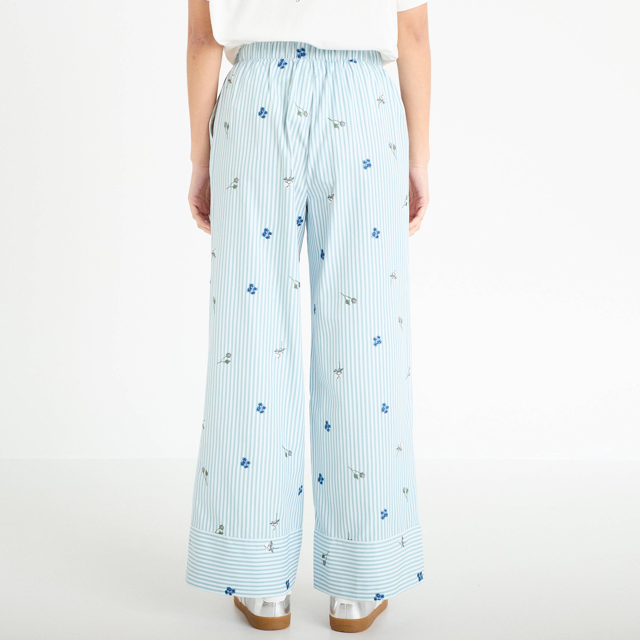 Pantalon large brod&eacute; Bridgerton bleu clair femme