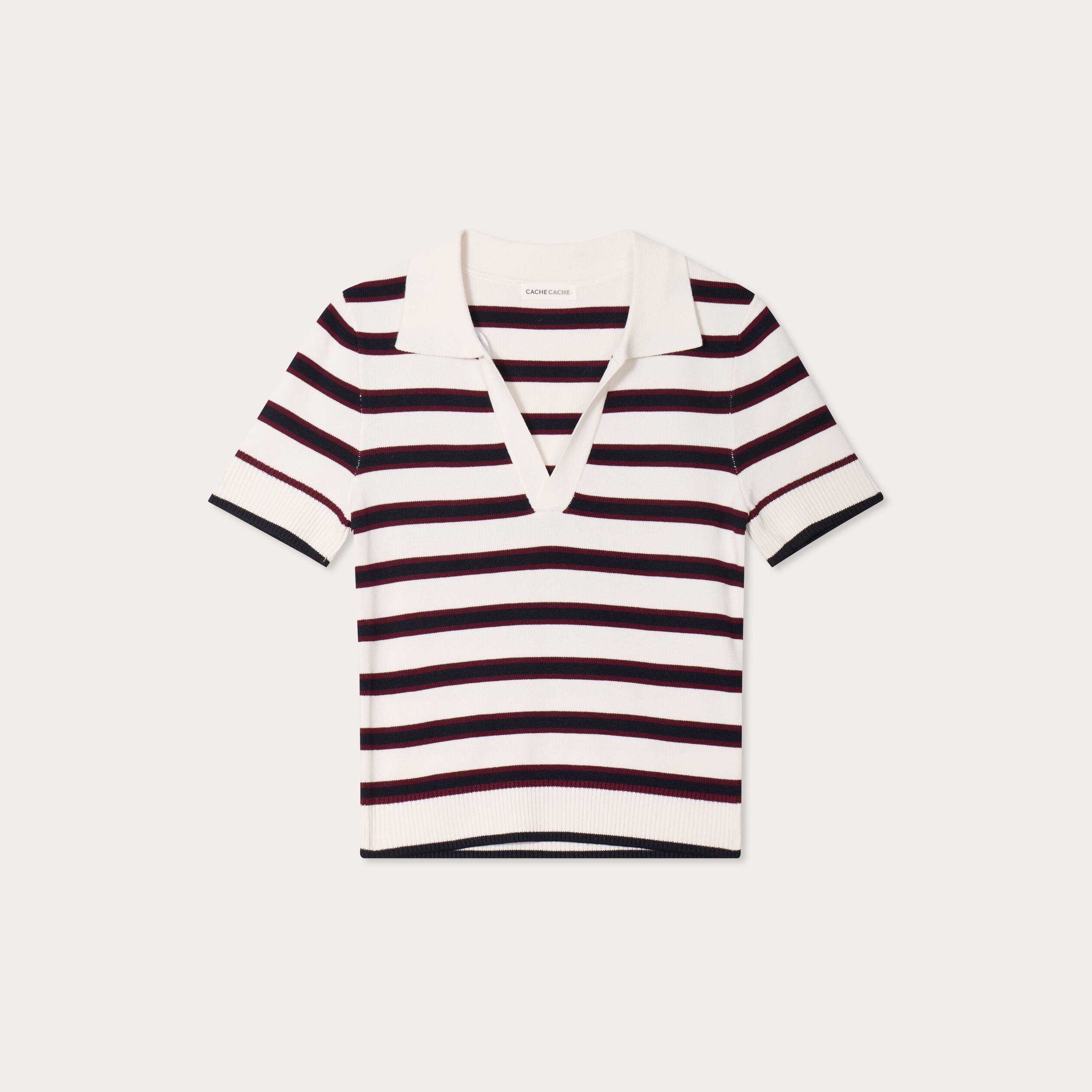 Pull manches courtes col polo blanc femme