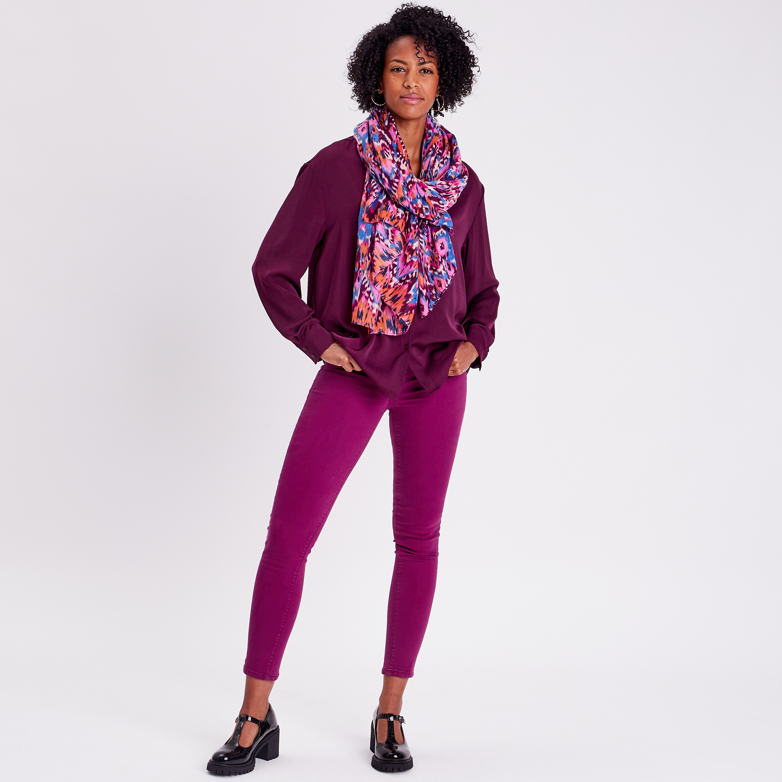 Chemise manches longues prune femme