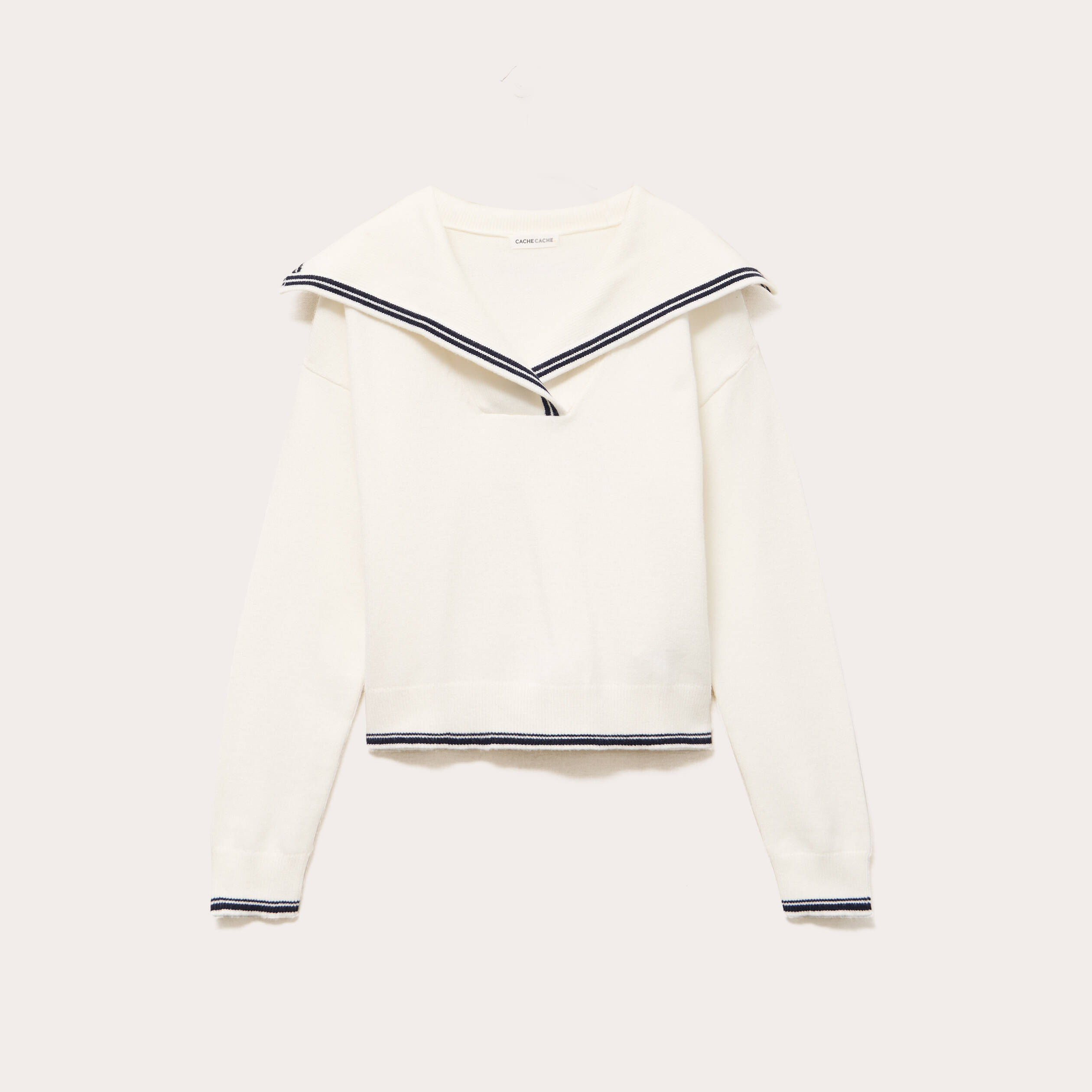 Pull col marin manches longues ecru femme