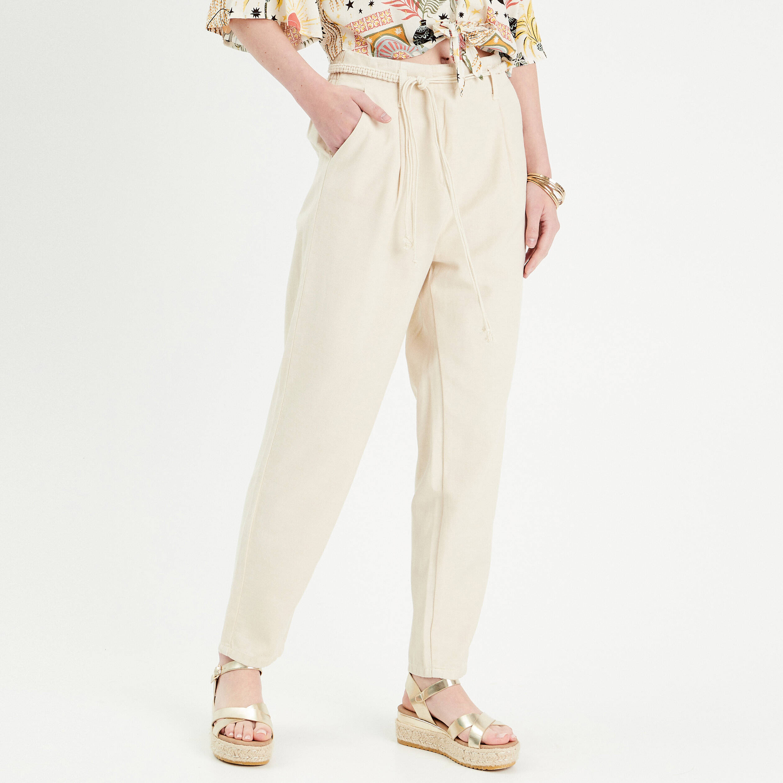 Pantalon carotte 7 8eme ecru femme Vibs