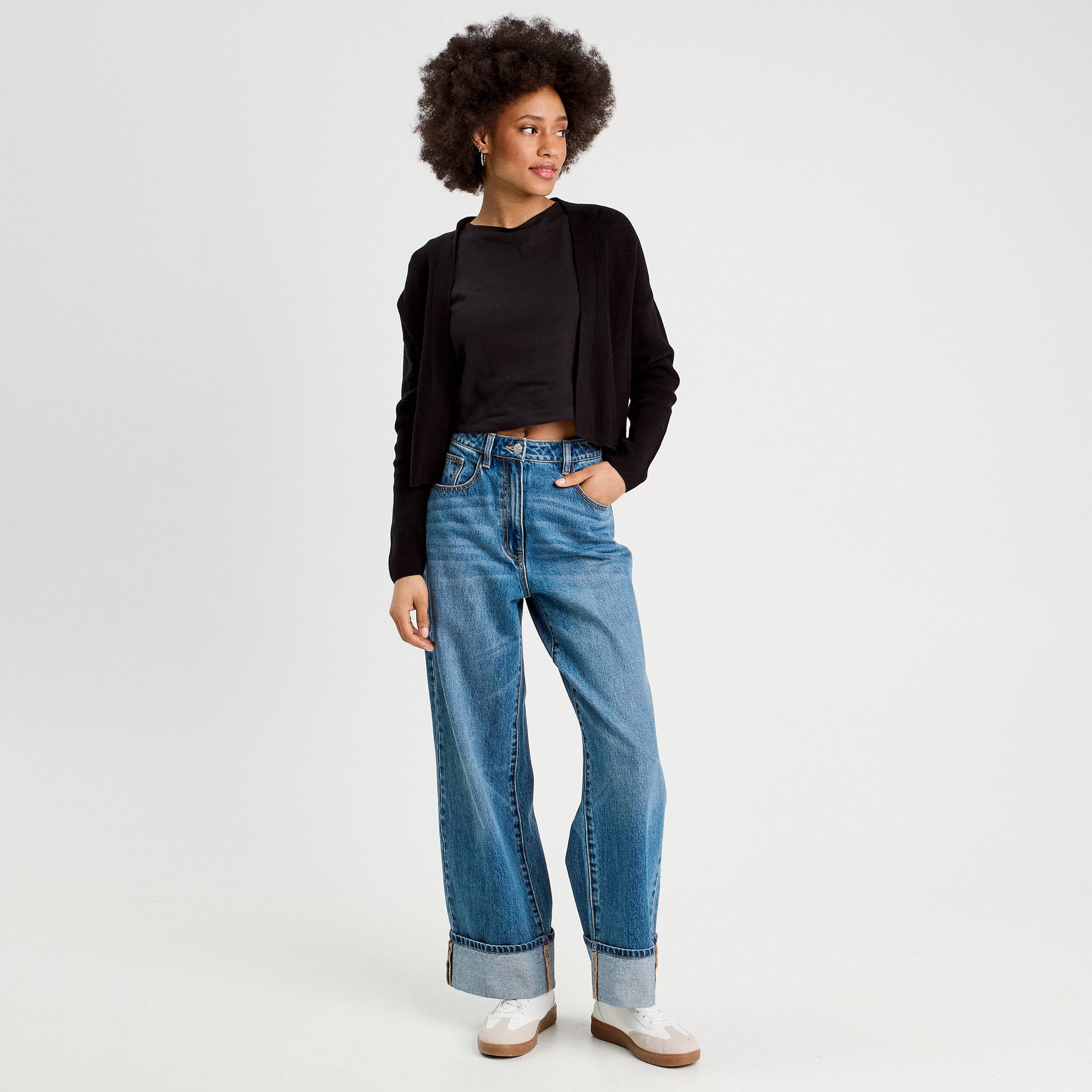 D&eacute;bardeur cropped noir femme