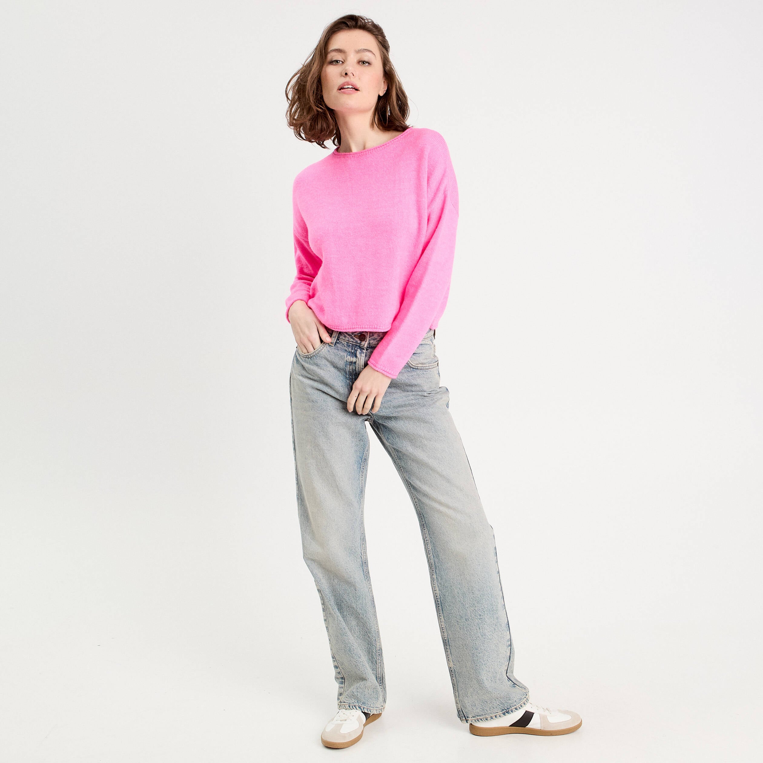 Pull manches longues rose femme