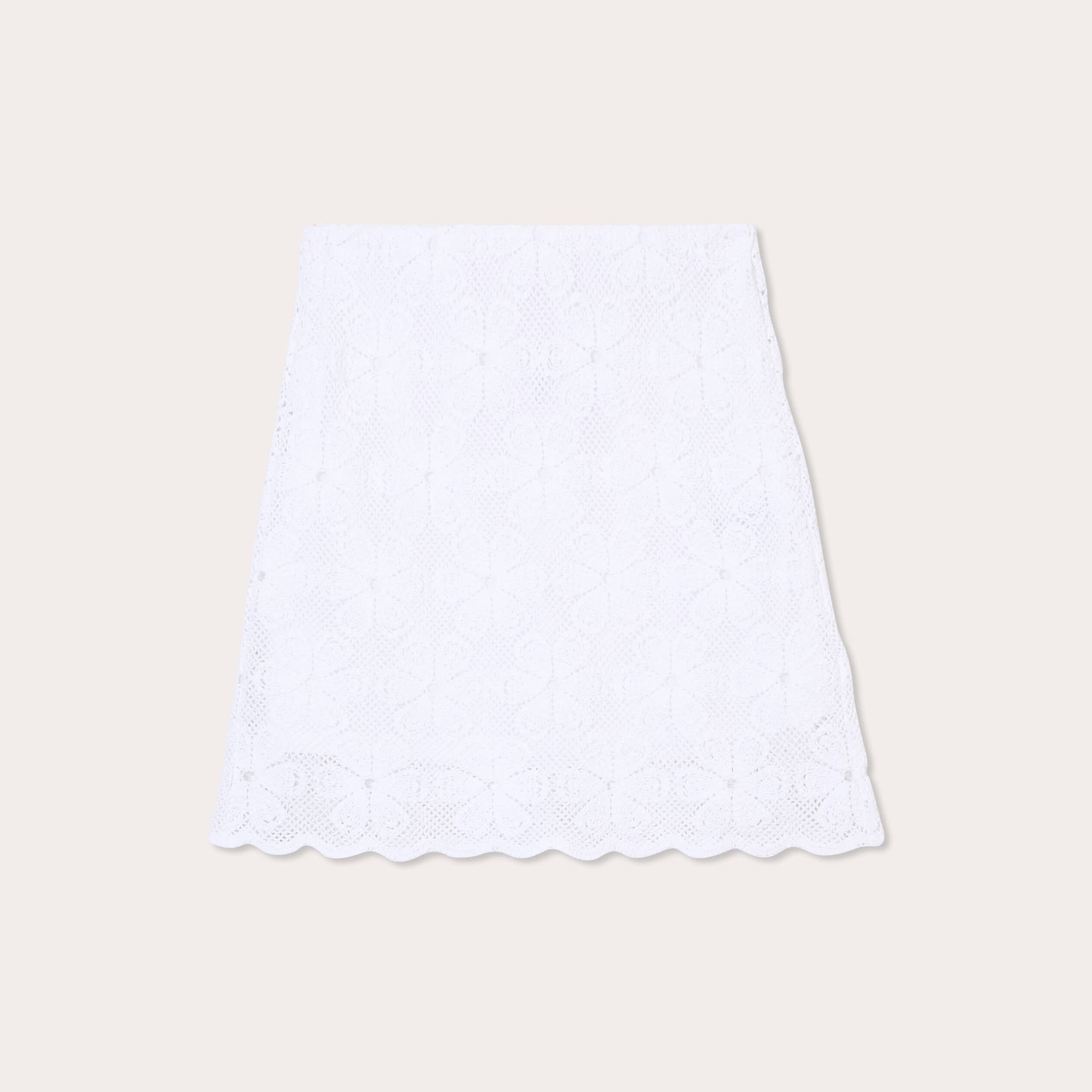 Jupe &eacute;vas&eacute;e effet macram&eacute; blanc femme