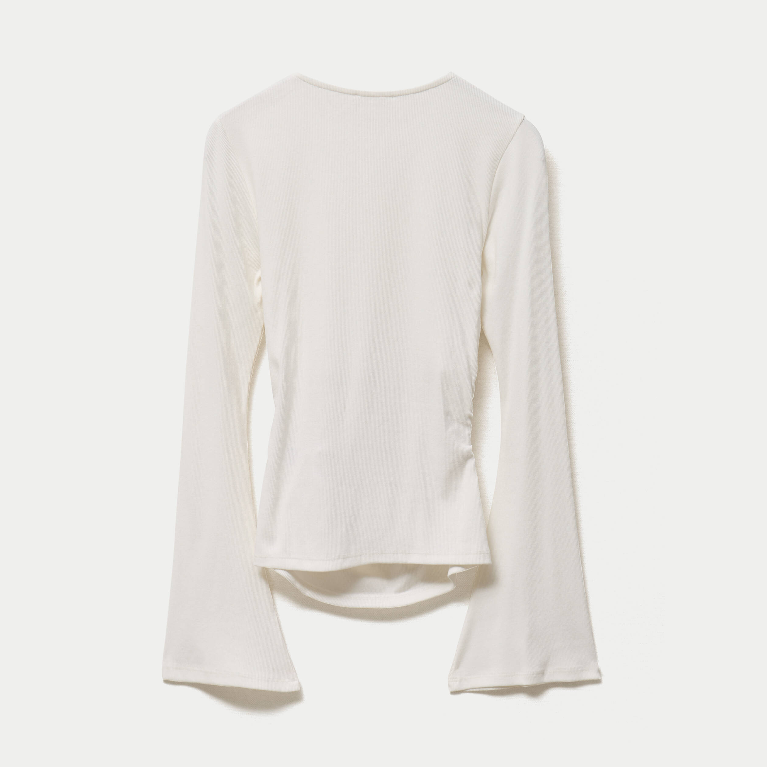 T-shirt ajust&eacute; col rond manches longues ecru femme