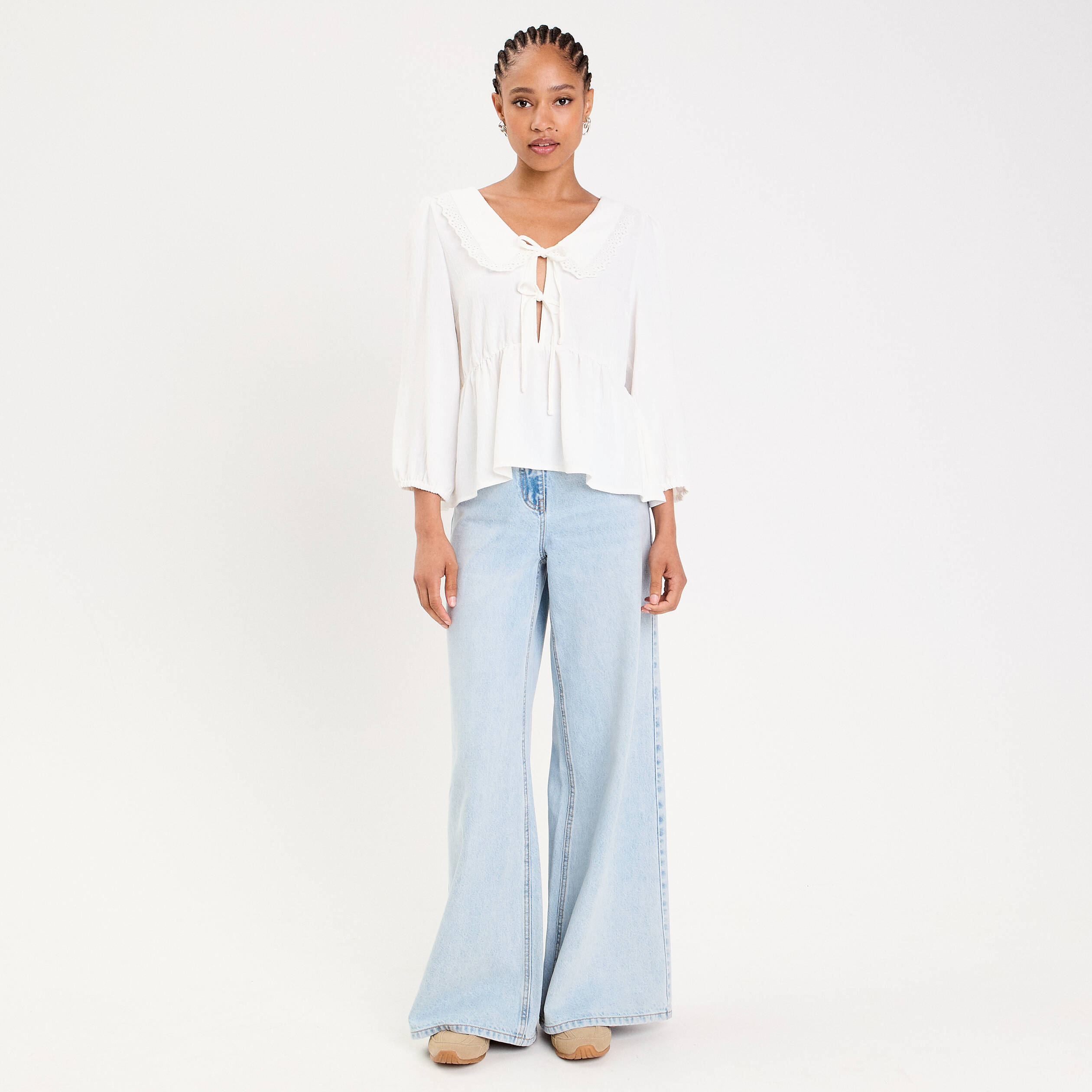 Blouse col claudine ecru femme