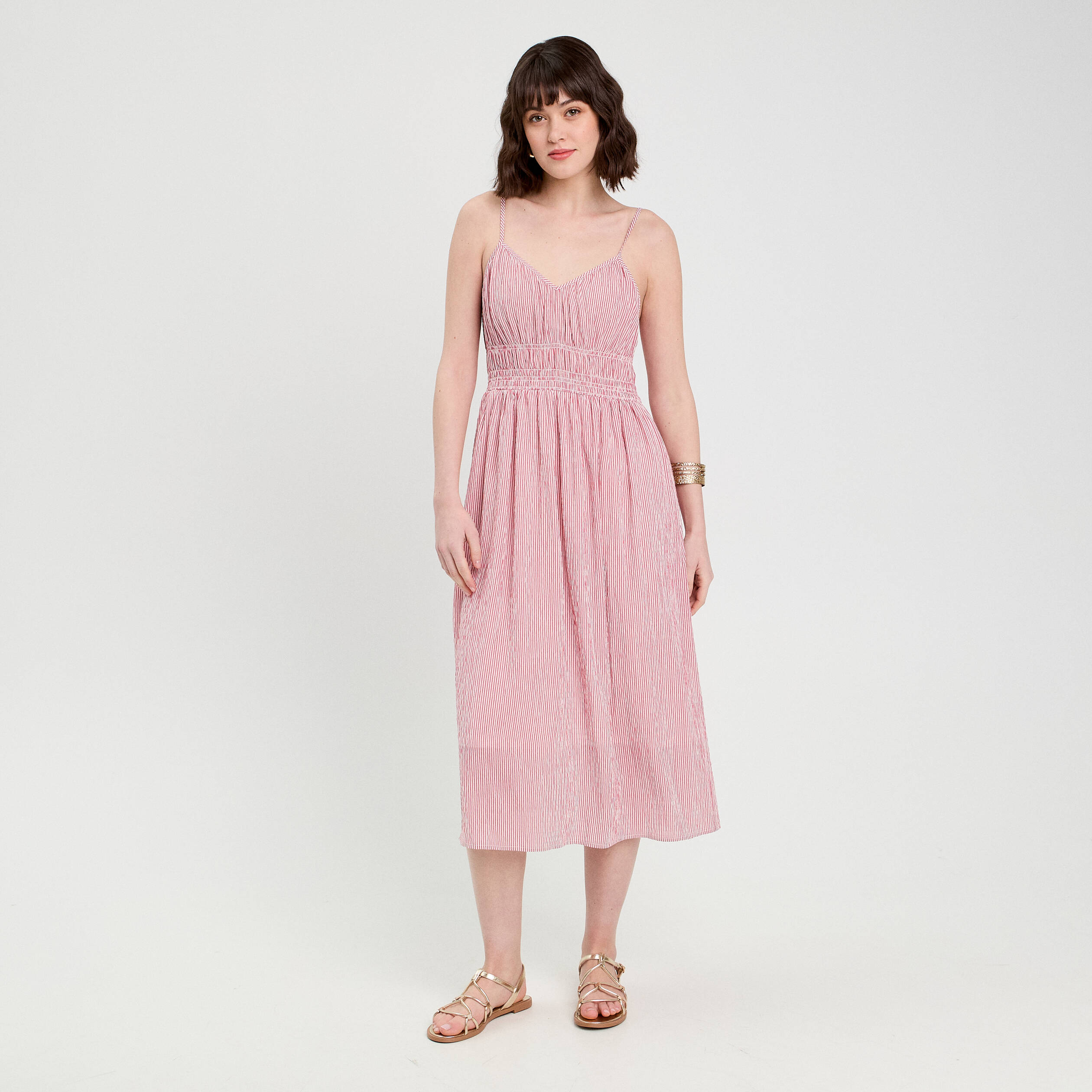 robe midi evasee bretelles vieux rose femme Robe midi évasée bretelles vieux rose femme